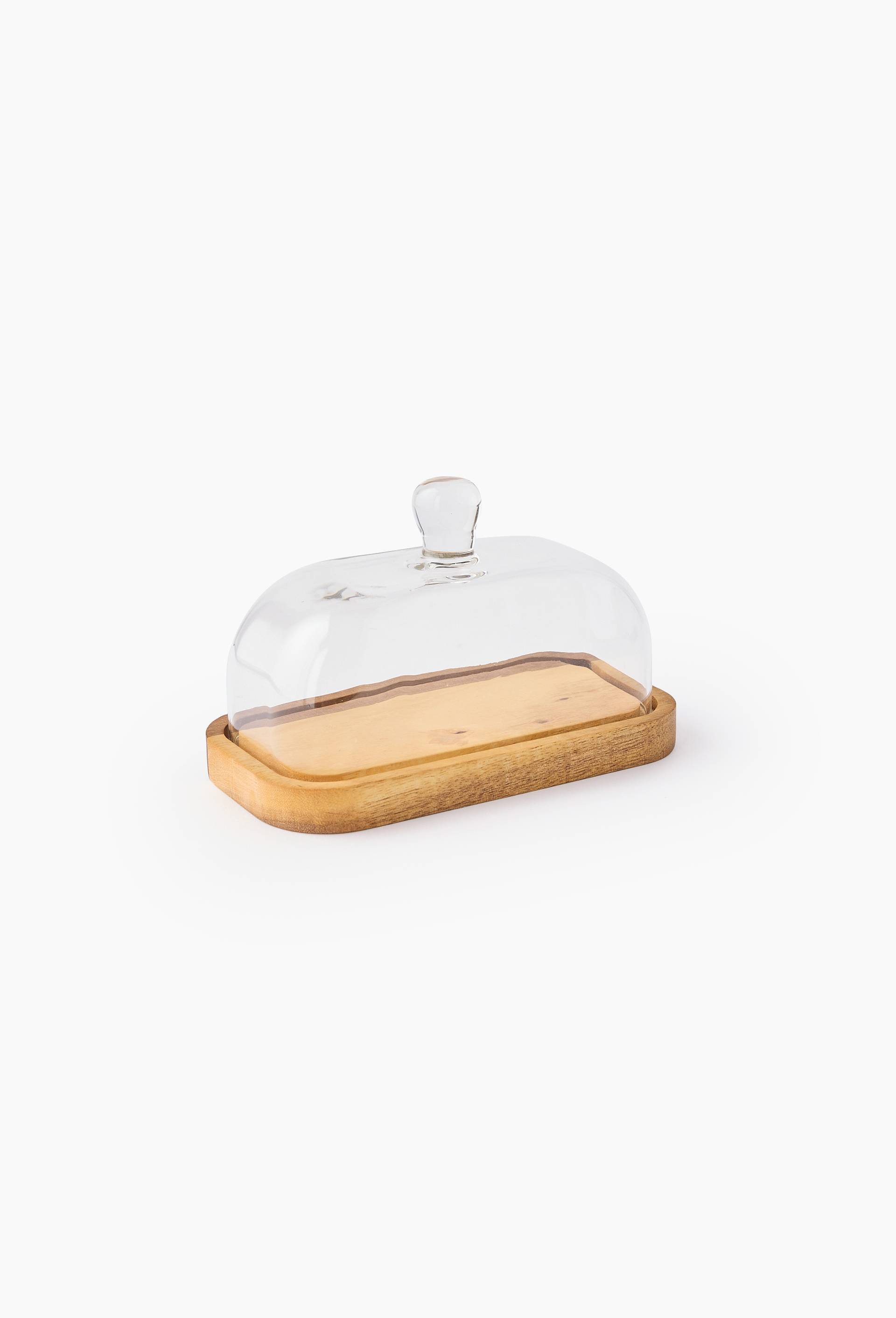 Beurrier en verre et bois, Beige clair, large image number 0