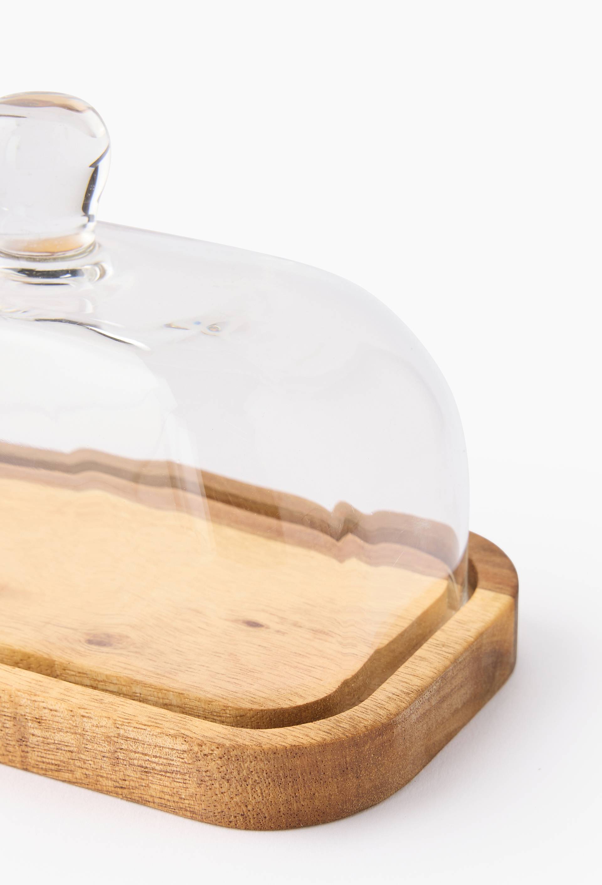 Beurrier en verre et bois, Beige clair, large image number 1
