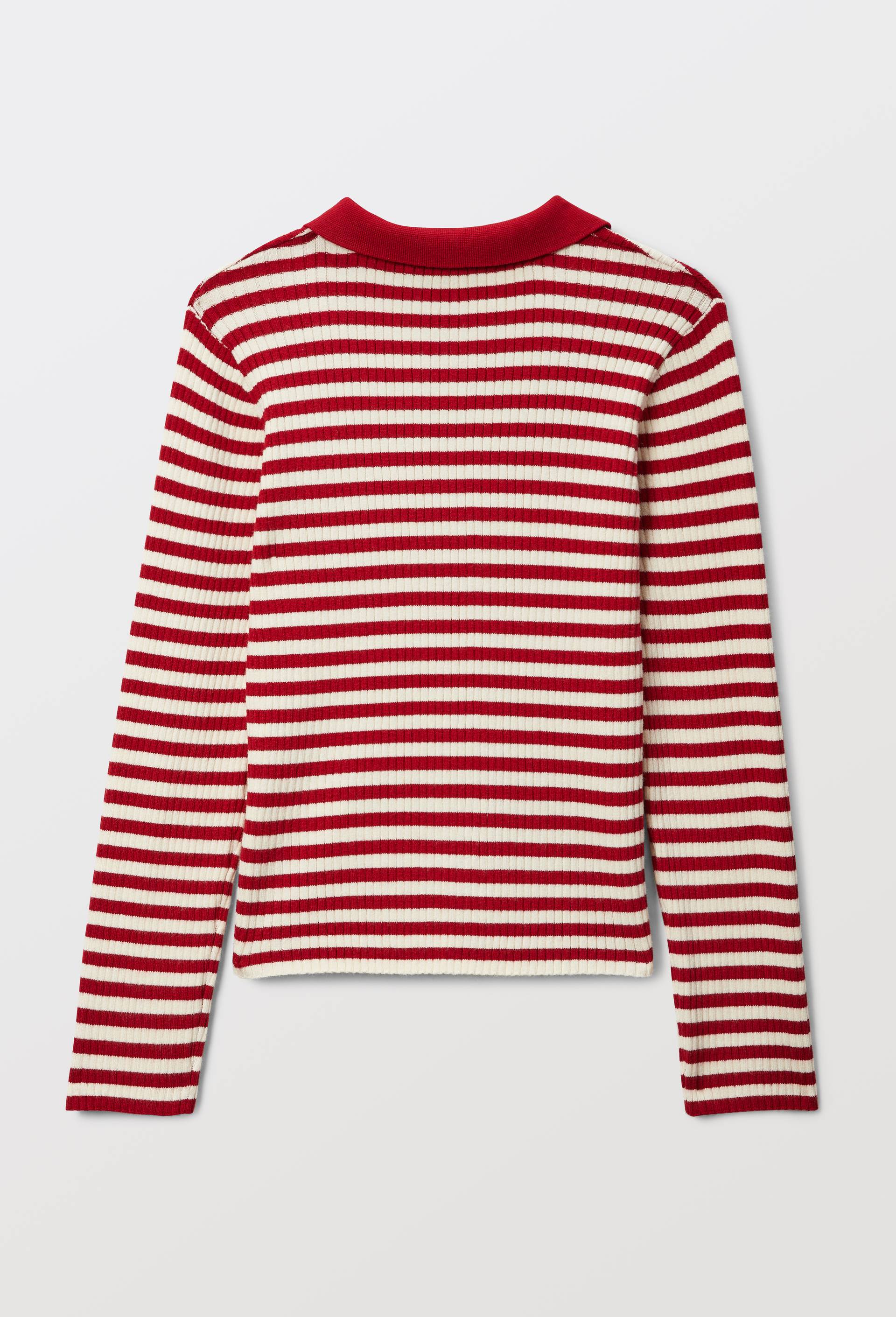 Pull ray&eacute; col polo, Rouge, large image number 2.0