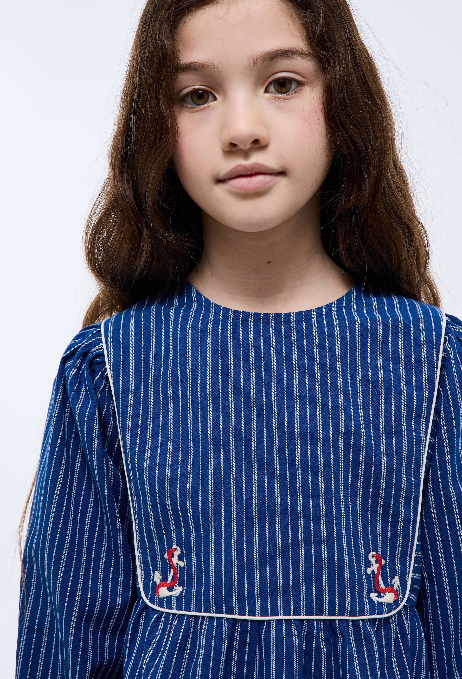 Blouse ray&eacute;e et brod&eacute;e, Bleu fonc&eacute;, large image number 2