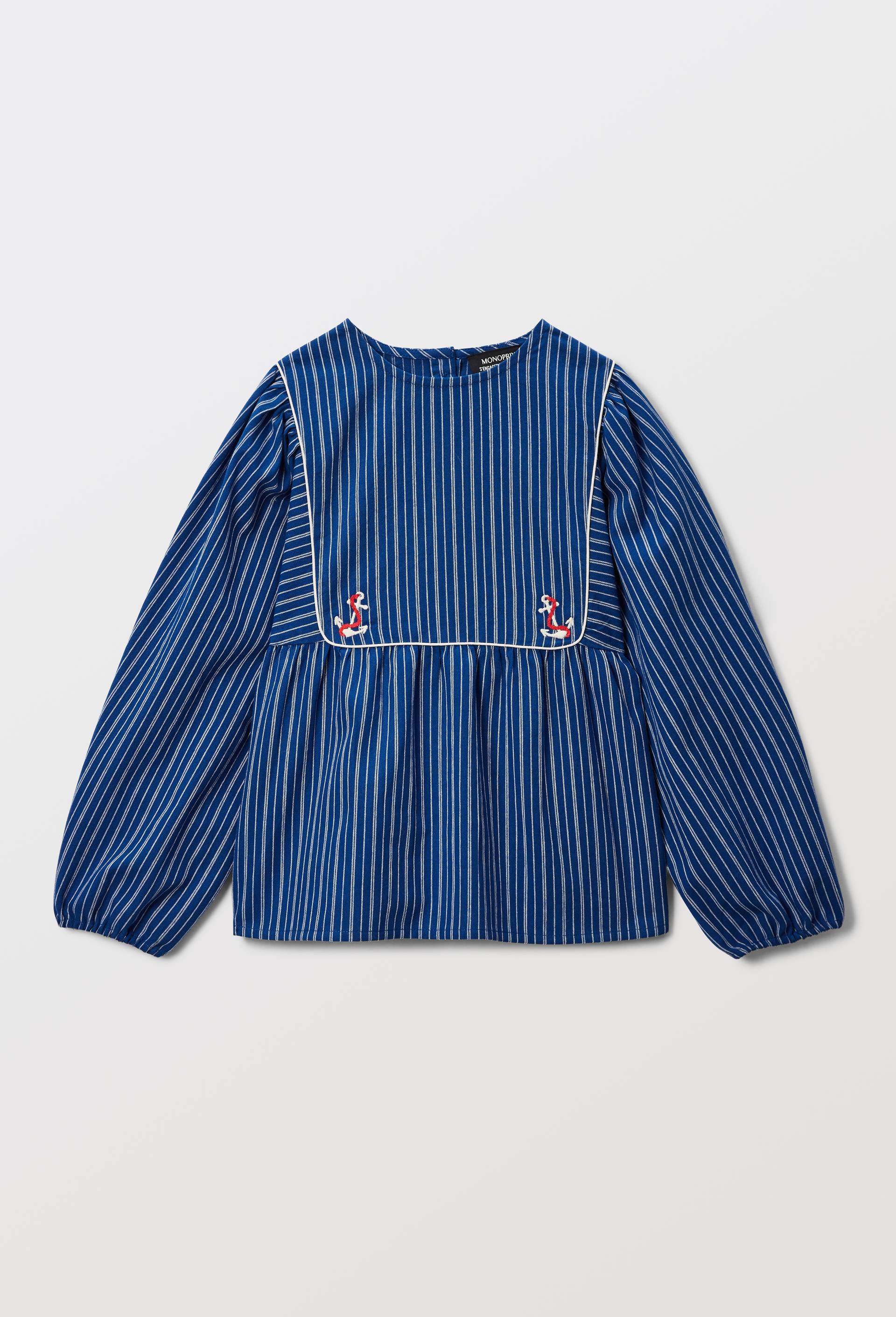 Blouse ray&eacute;e et brod&eacute;e, Bleu fonc&eacute;, large image number 3.0
