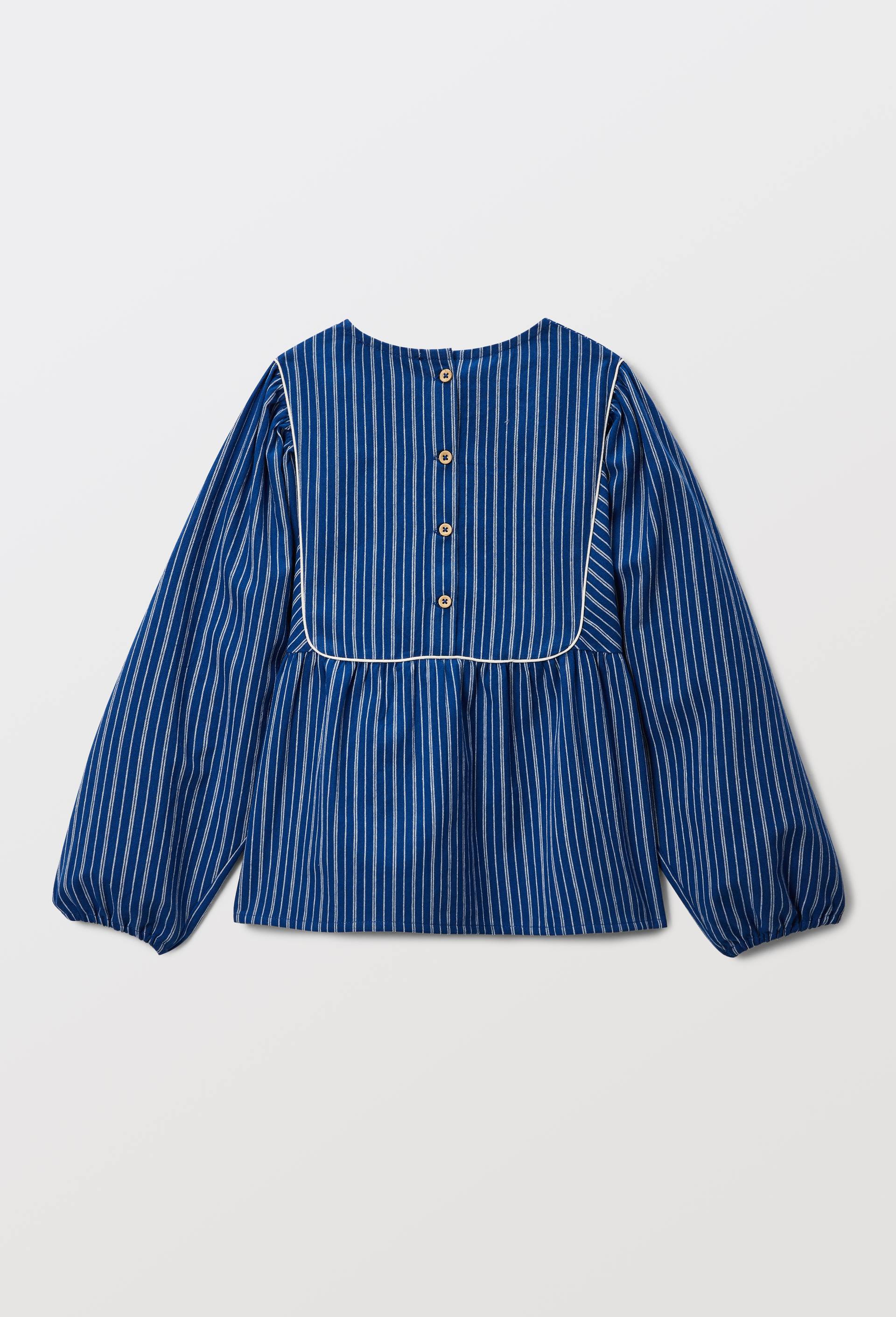 Blouse ray&eacute;e et brod&eacute;e, Bleu fonc&eacute;, large image number 4.0