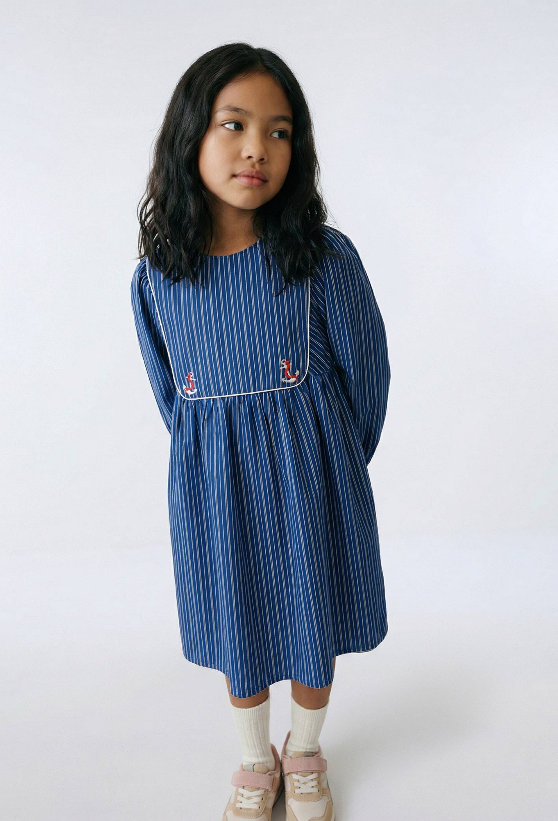 Robe ray&eacute;e et brod&eacute;e, Bleu fonc&eacute;, large image number 0.0