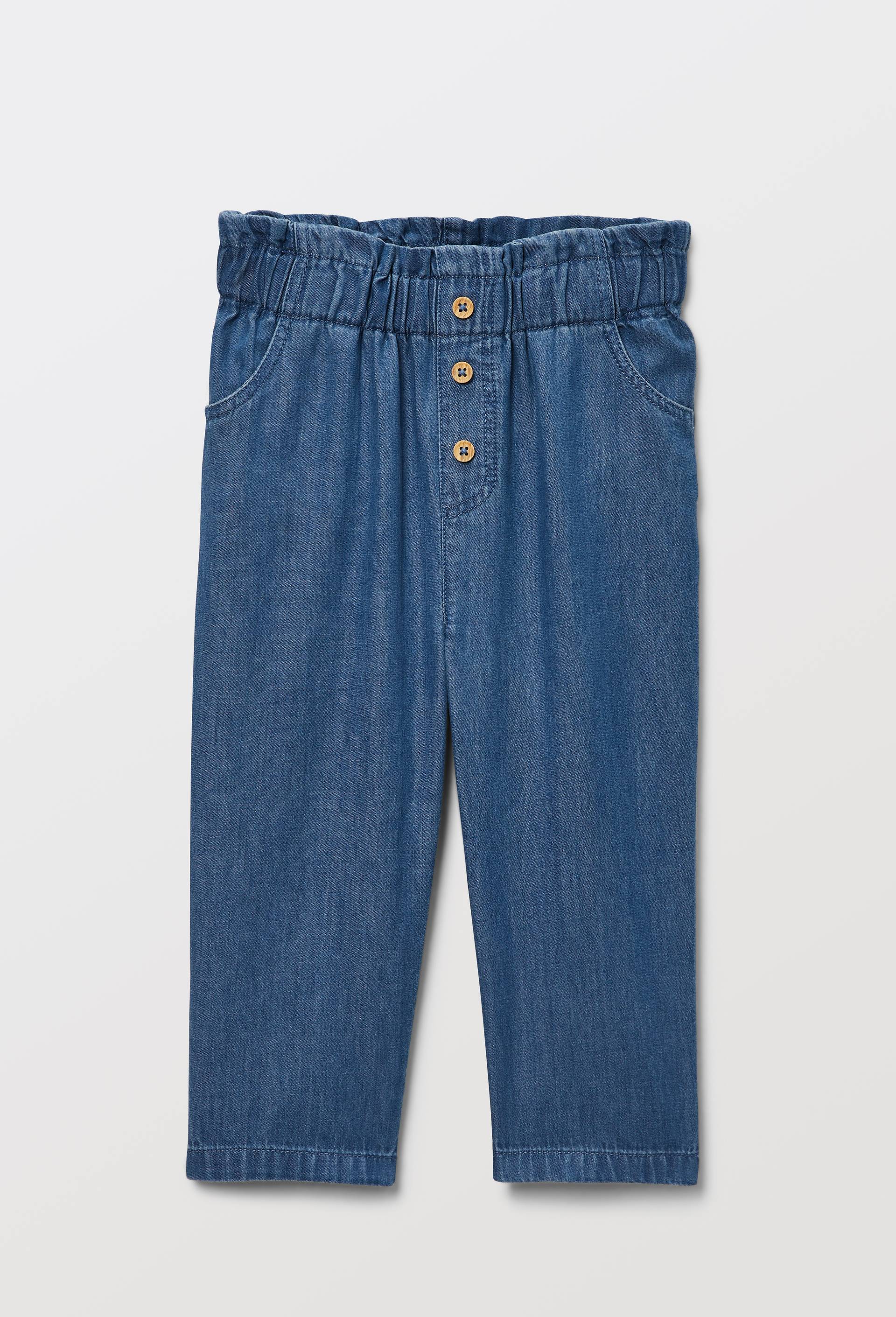 Pantalon taille &eacute;lastique en chambray en coton BIO GOTS, Bleu fonc&eacute;, swatch image