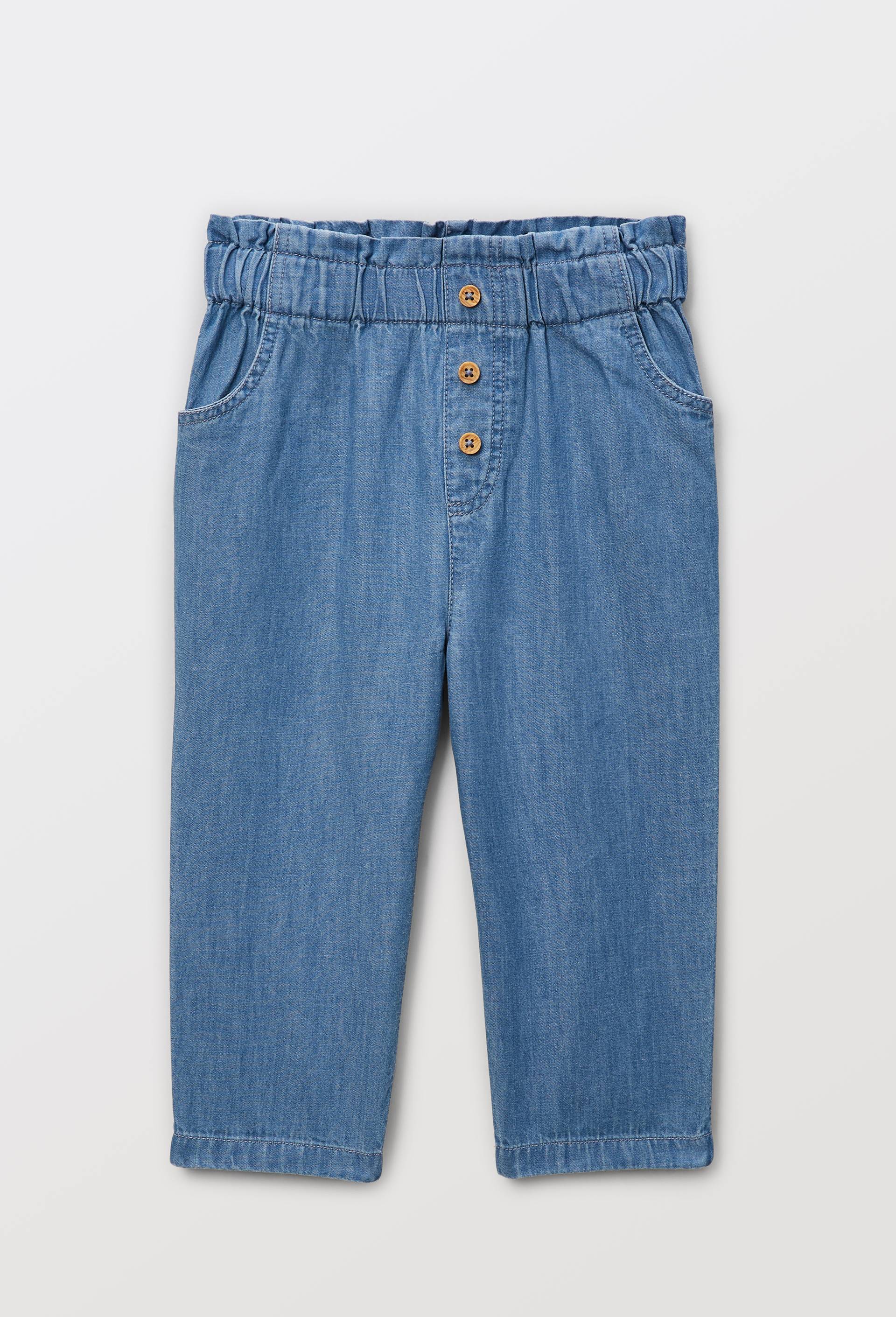 Pantalon taille &eacute;lastique en chambray en coton BIO GOTS, Bleu, swatch image