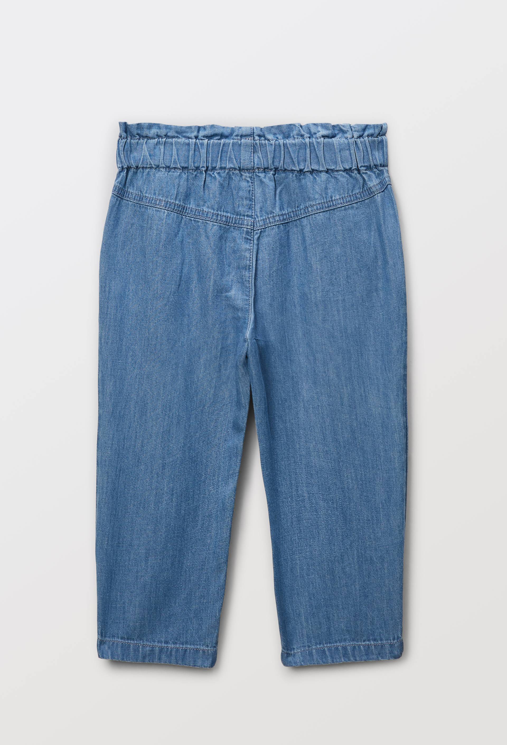 Pantalon taille &eacute;lastique en chambray en coton BIO GOTS, Bleu, large image number 1