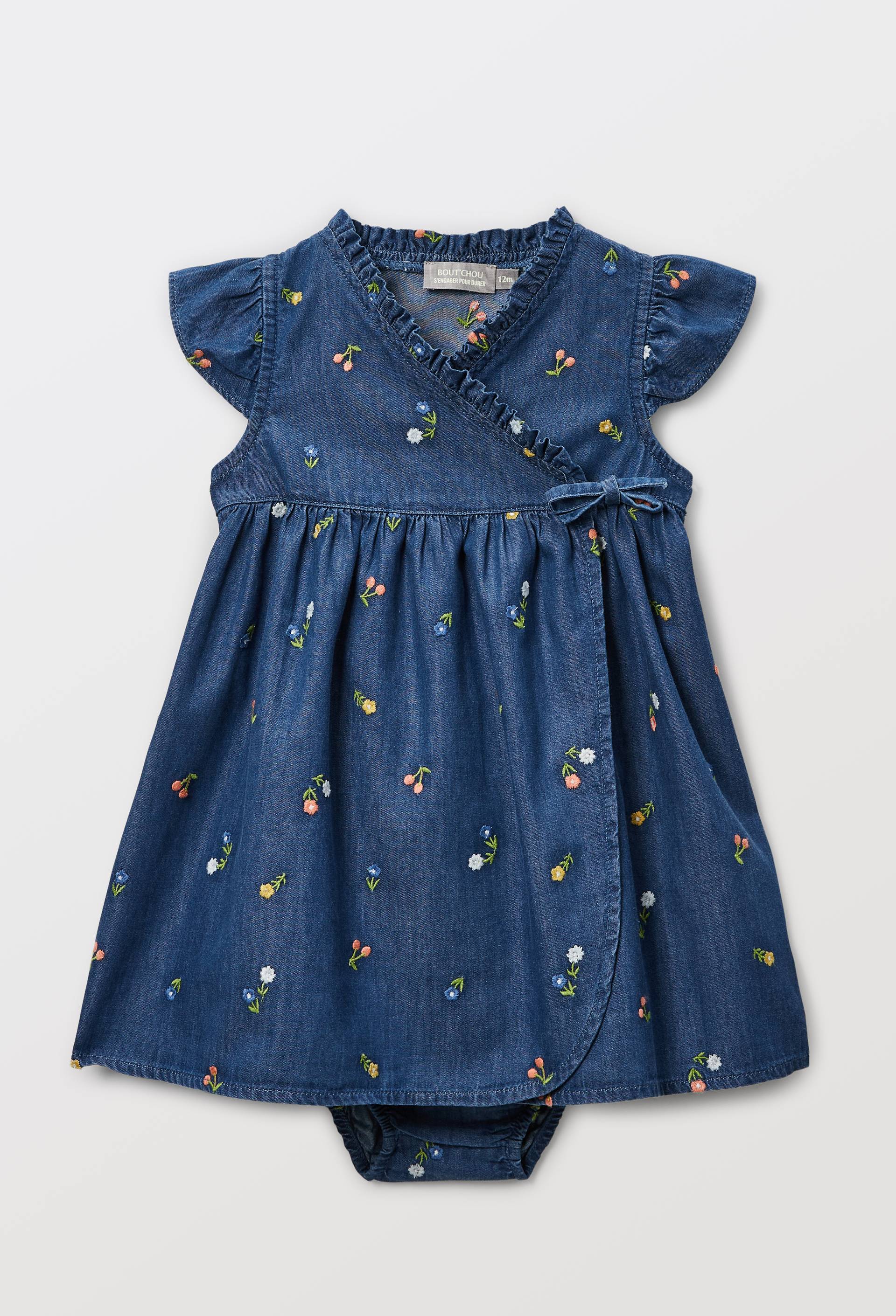 Robe portefeuille avec bloomer brod&eacute;s en coton BIO GOTS, Bleu fonc&eacute;, large image number 0