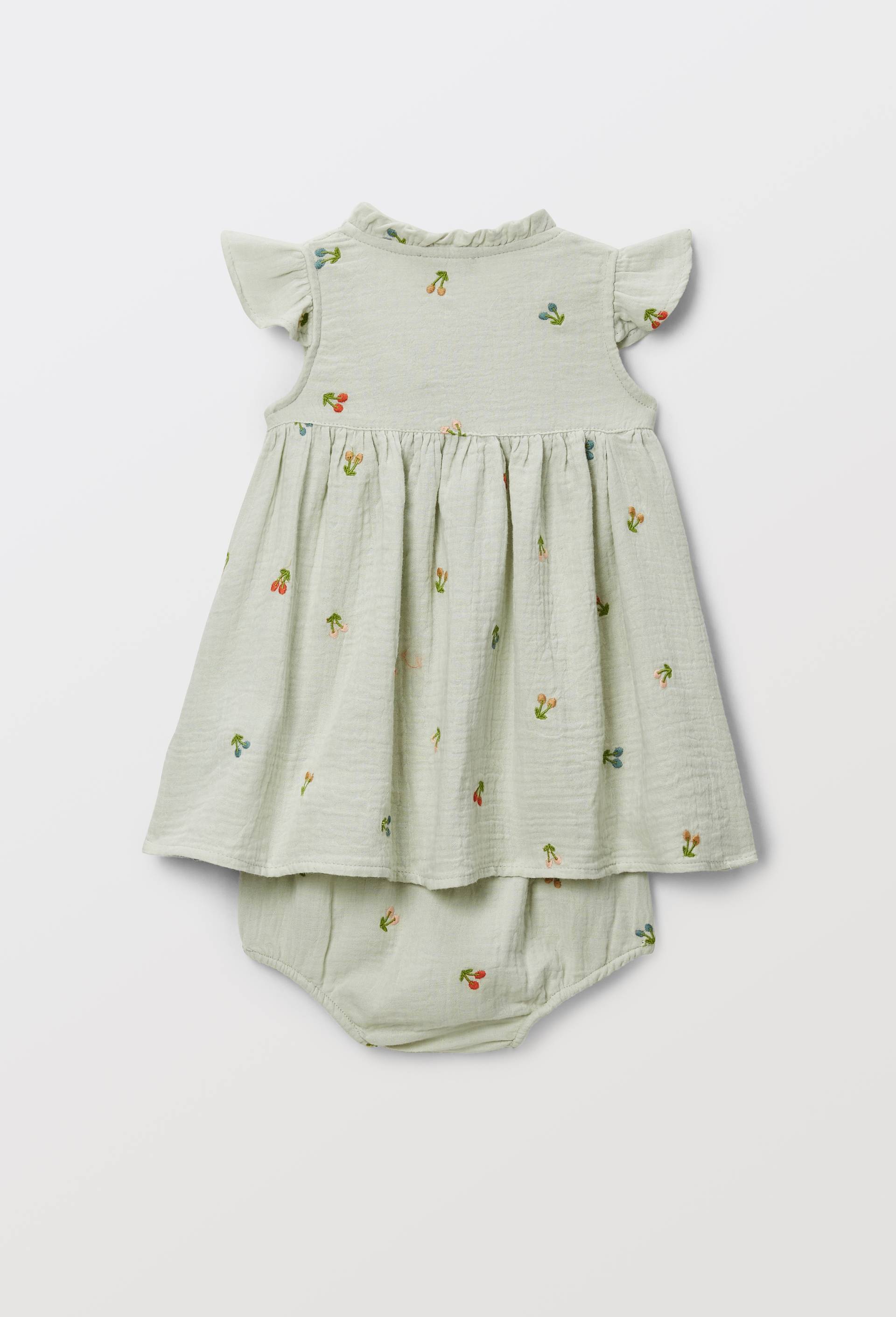 Robe portefeuille avec bloomer brod&eacute;s en gaze de coton BIO GOTS, Vert clair, large image number 1