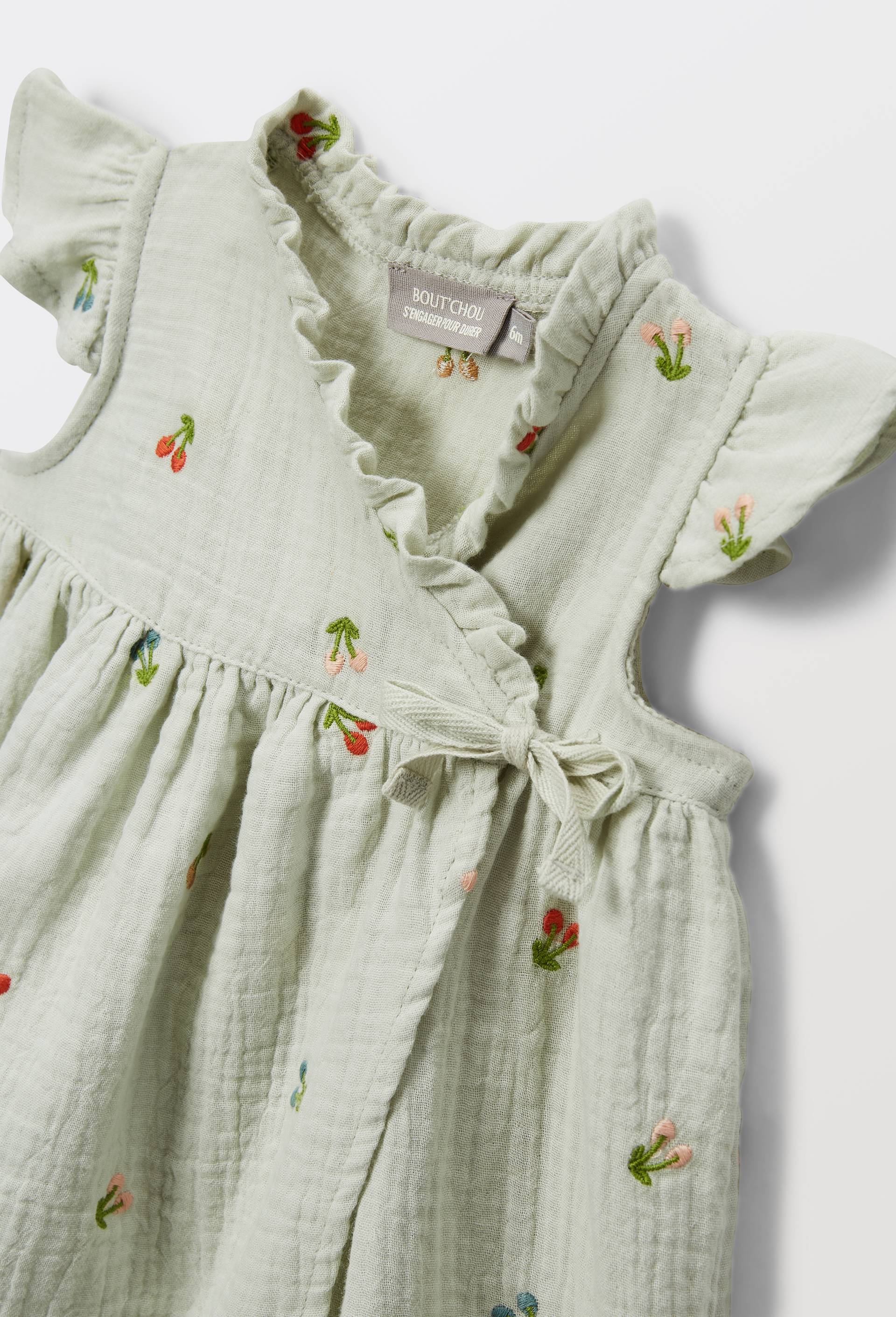 Robe portefeuille avec bloomer brod&eacute;s en gaze de coton BIO GOTS, Vert clair, large image number 2