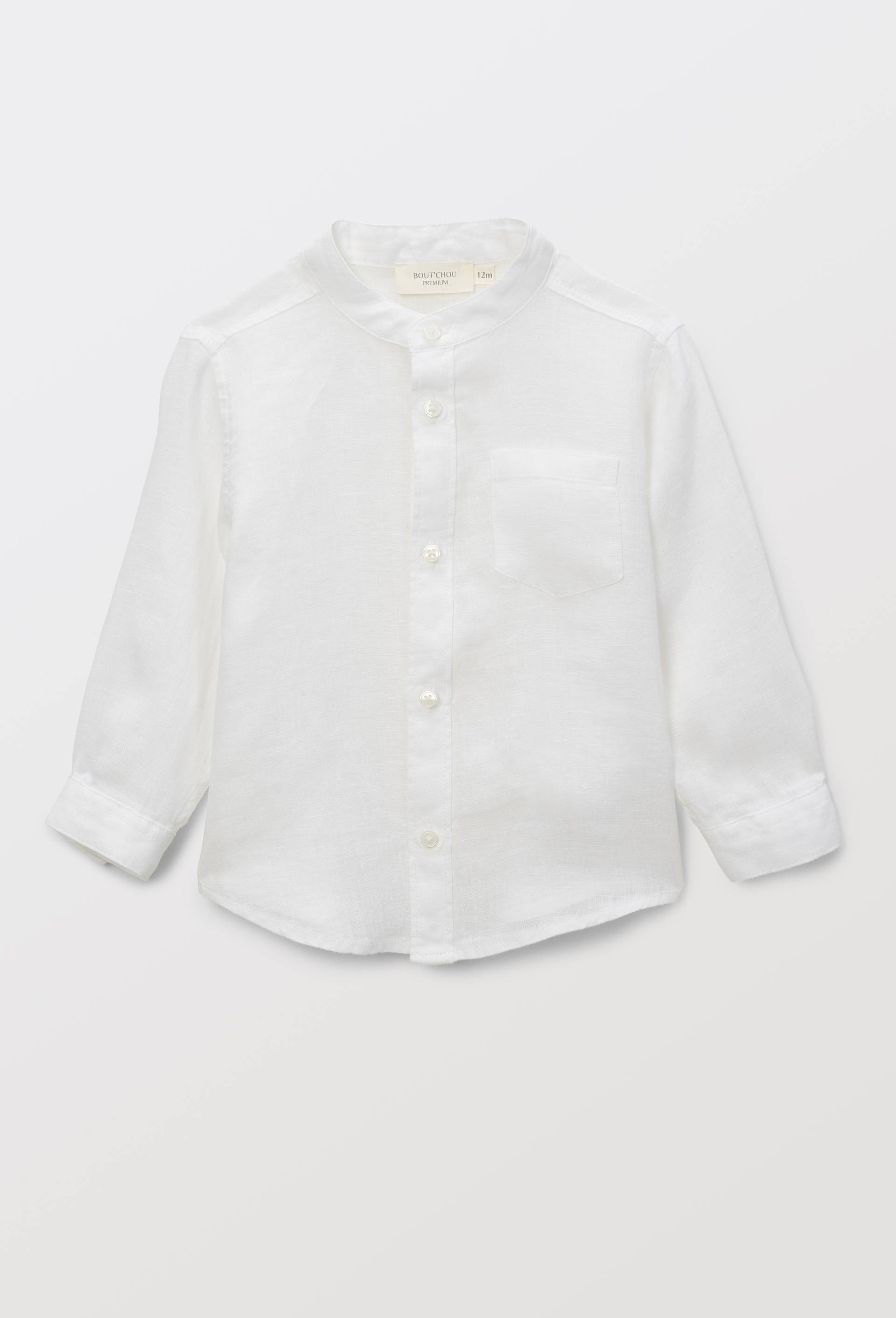 Chemise col mao unie en lin, Blanc, large image number 0.0