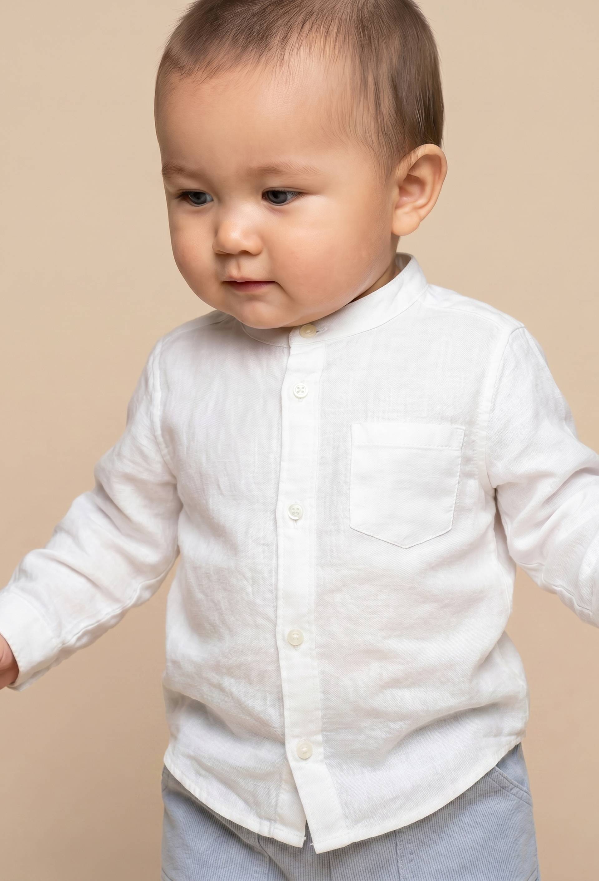Chemise col mao unie en lin, Blanc, large image number 0.0