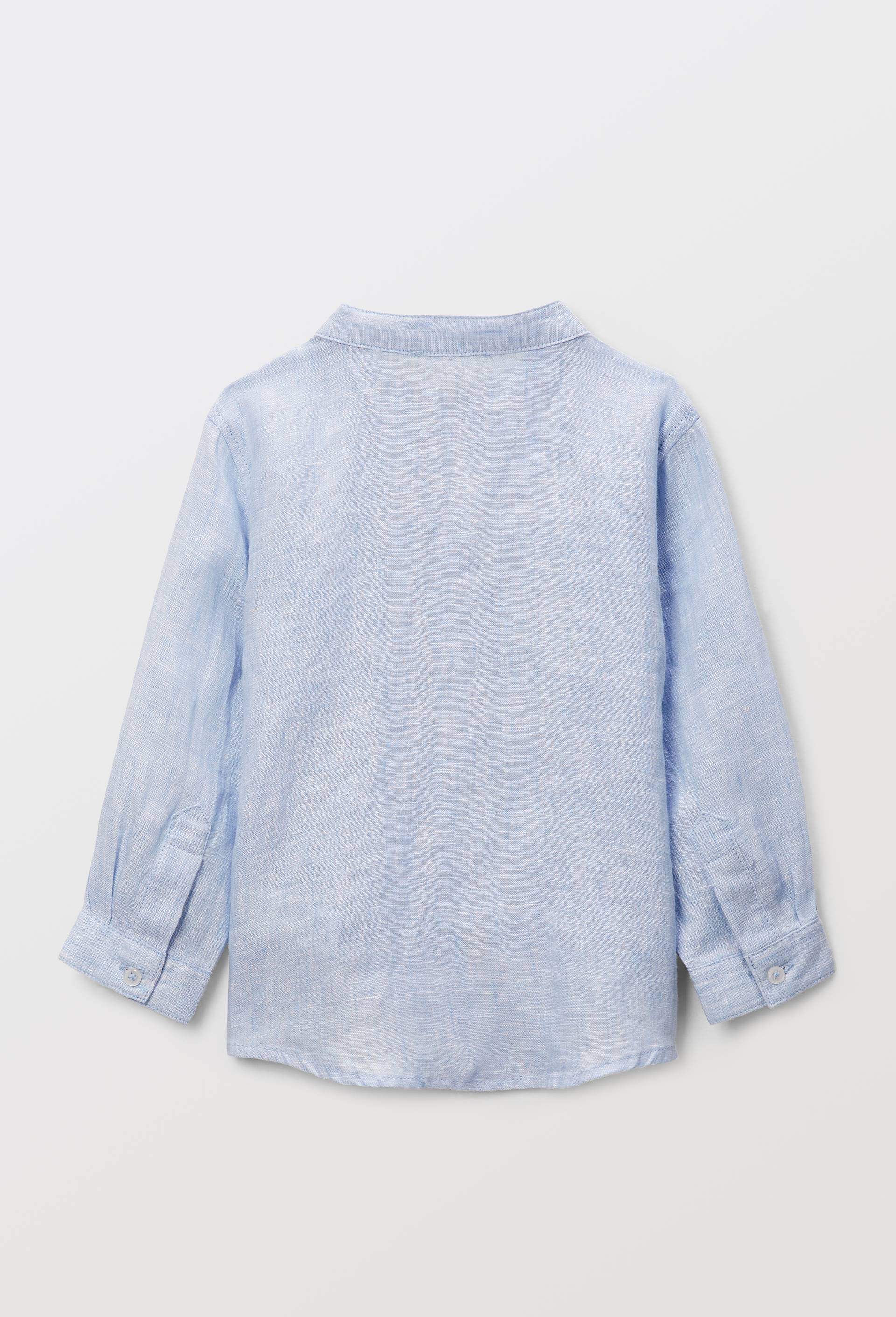 Chemise col tunisien unie en lin, Bleu clair, large image number 2