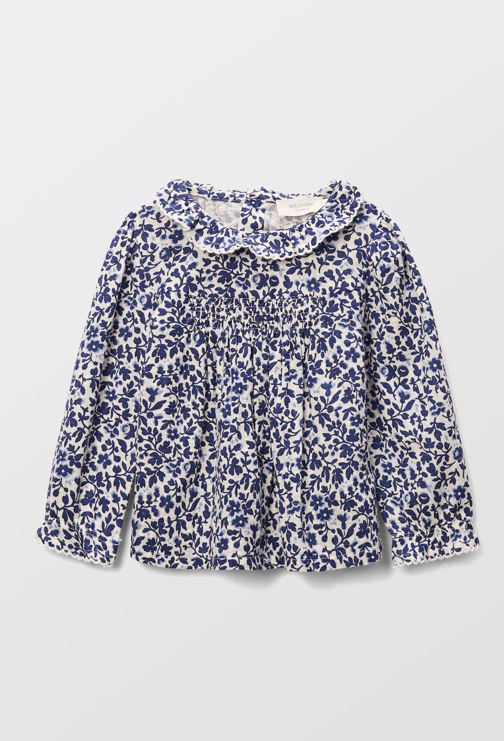 Blouse &agrave; col &agrave; volant&eacute; imprim&eacute;e en coton BIO GOTS, Beige clair, large image number 0.0