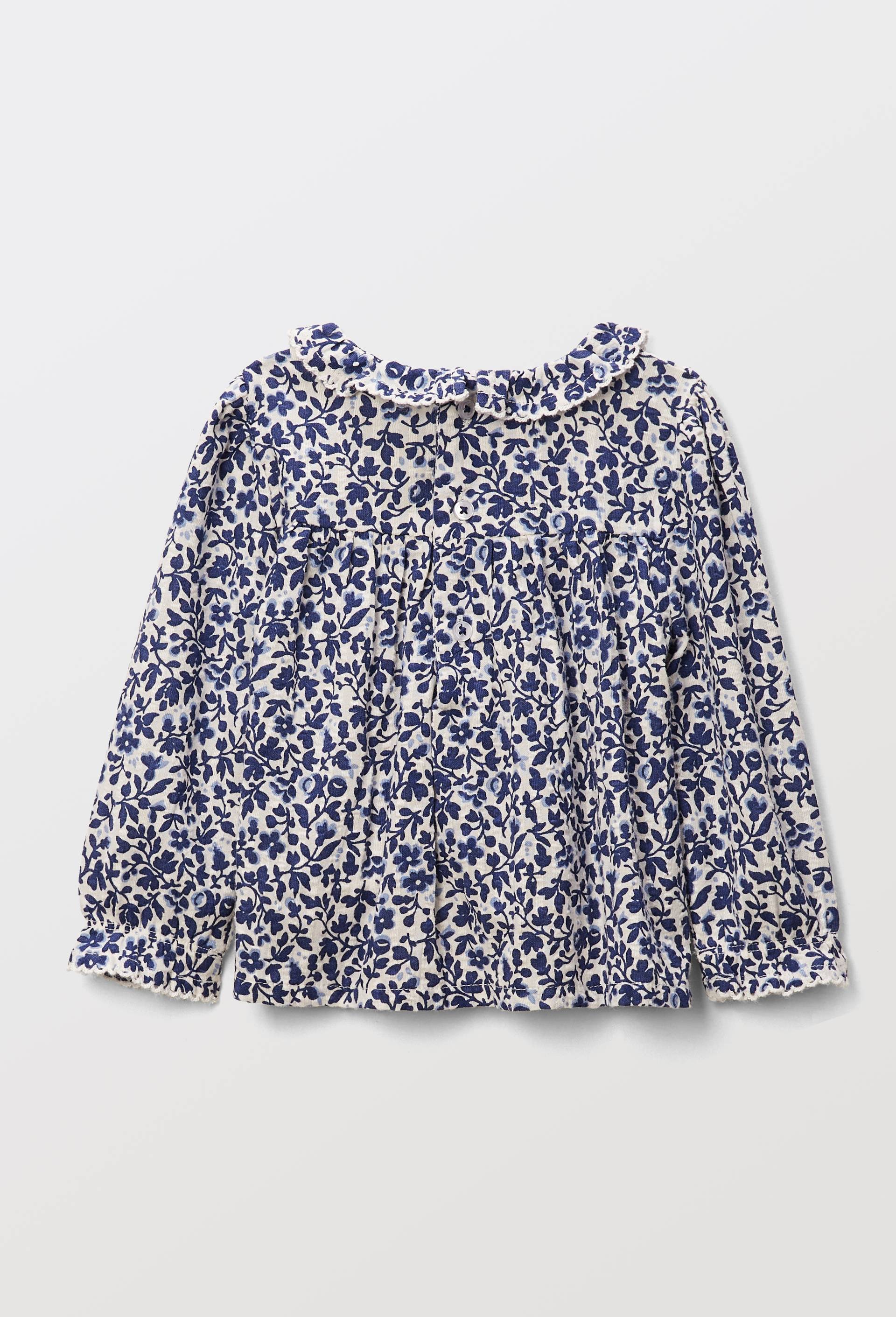 Blouse &agrave; col &agrave; volant&eacute; imprim&eacute;e en coton BIO GOTS, Beige clair, large image number 1