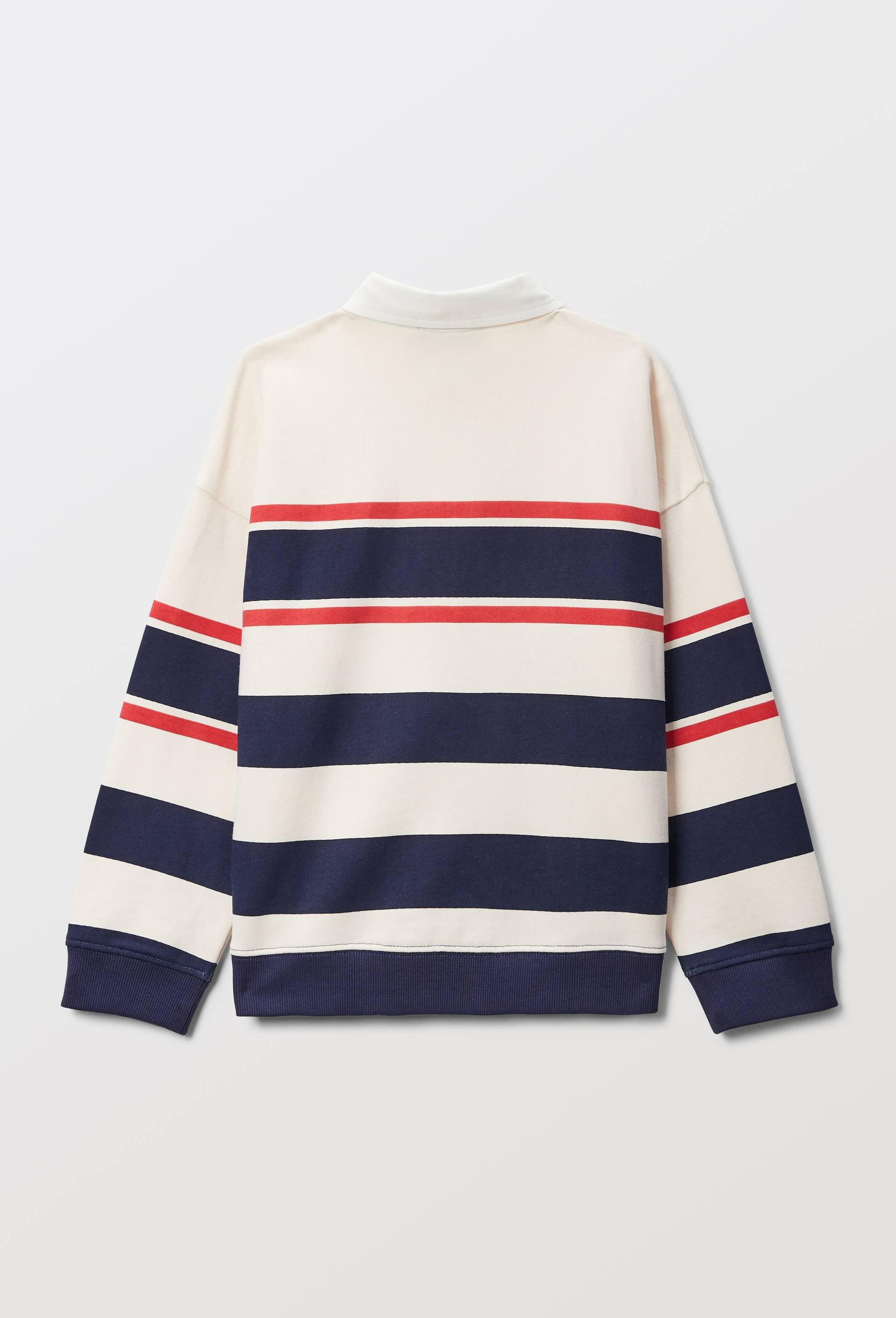 Sweat col polo ray&eacute; en coton BIO GOTS, Beige clair, large image number 3.0