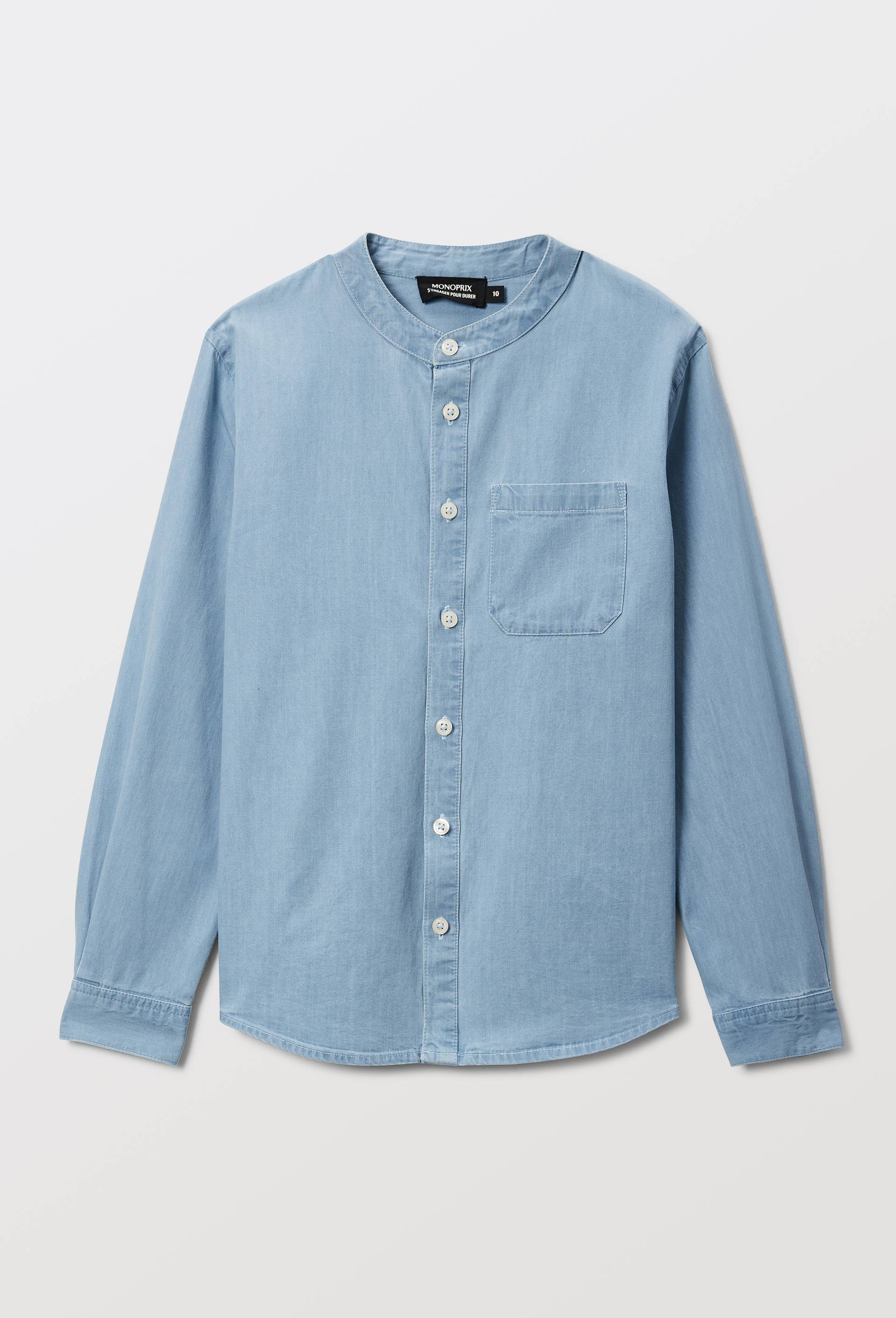 Chemise en chambray col mao en coton, Bleu clair, large image number 1