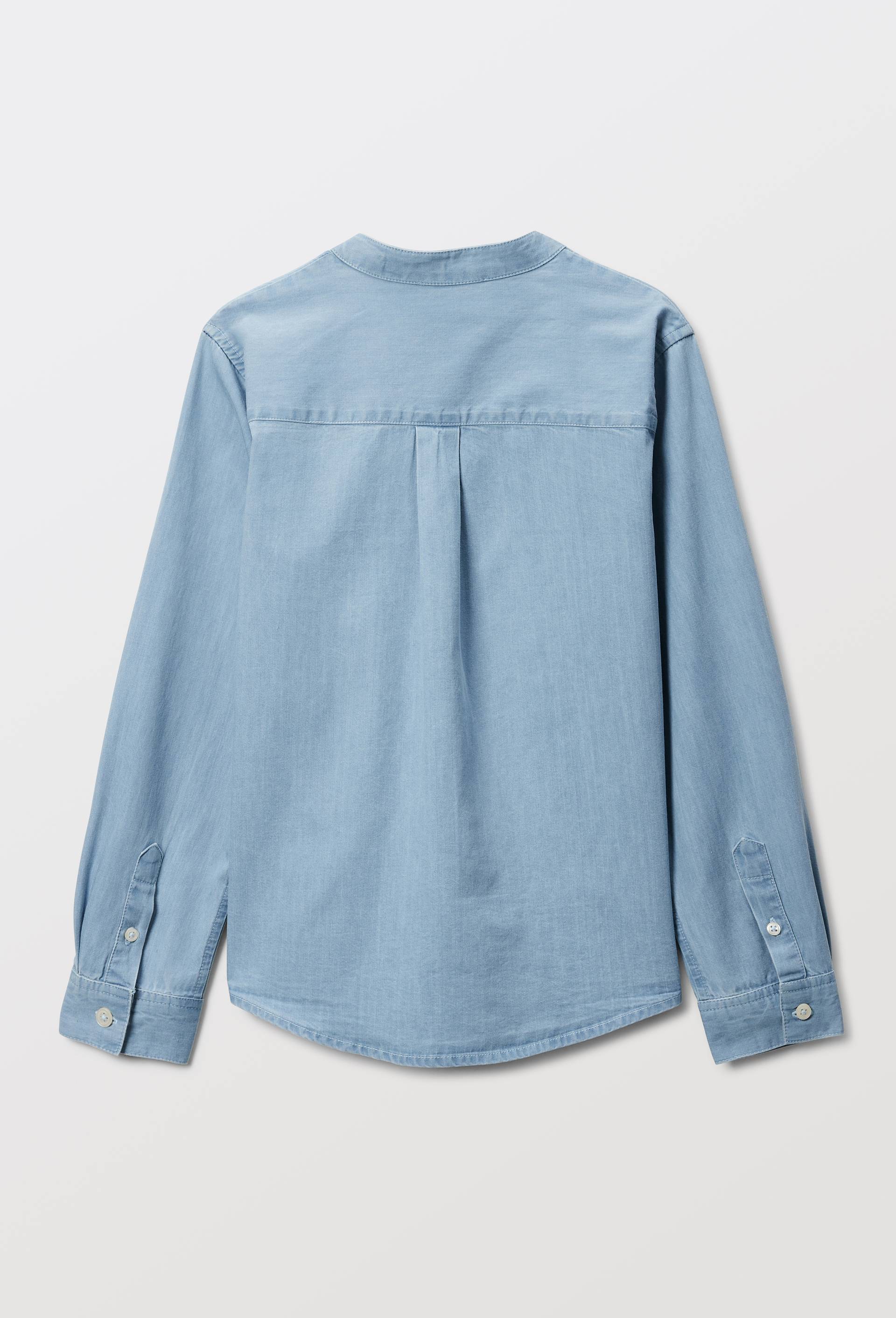 Chemise en chambray col mao en coton, Bleu clair, large image number 2.0