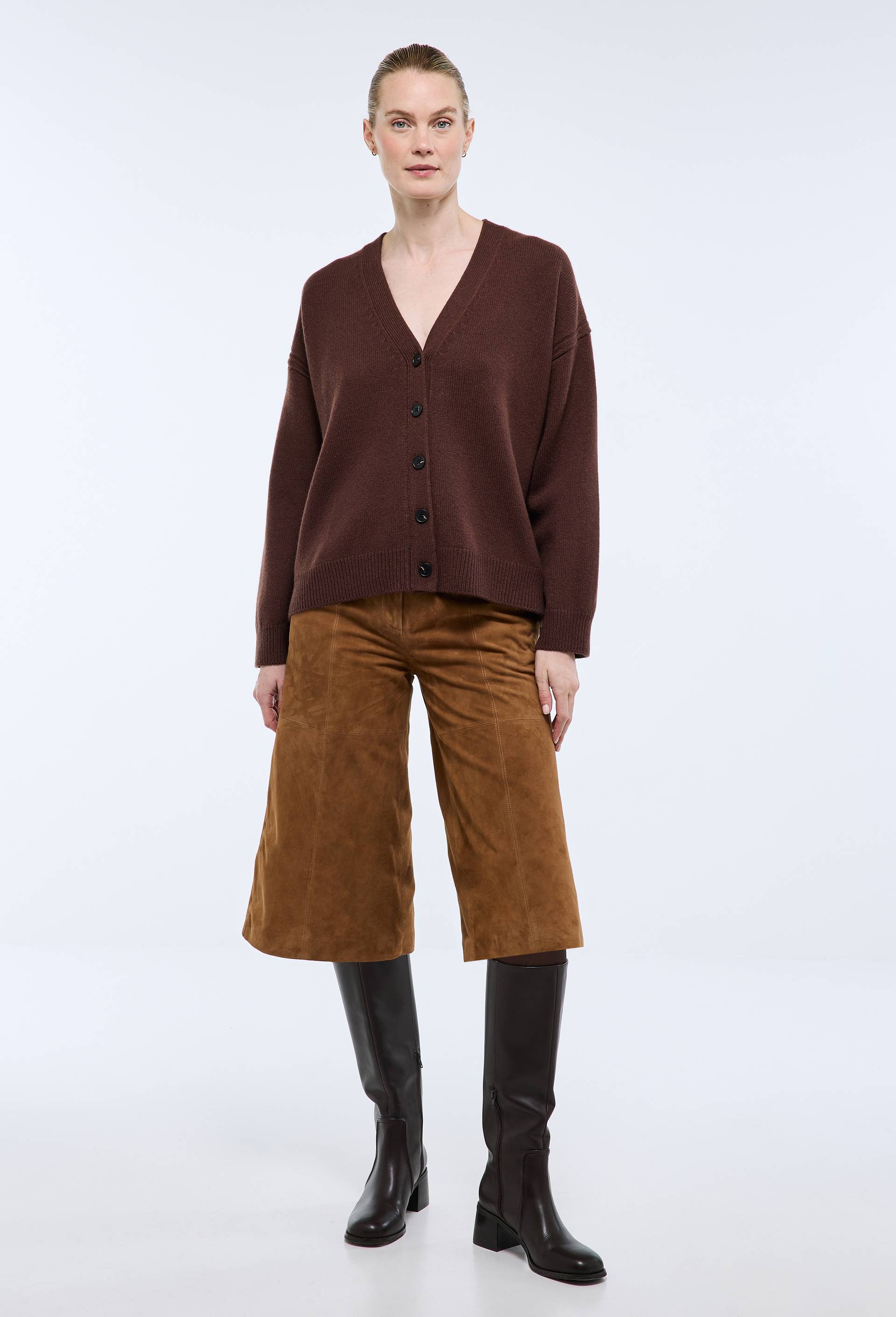 Jupe culotte en cuir de ch&egrave;vre, Beige, large image number 0