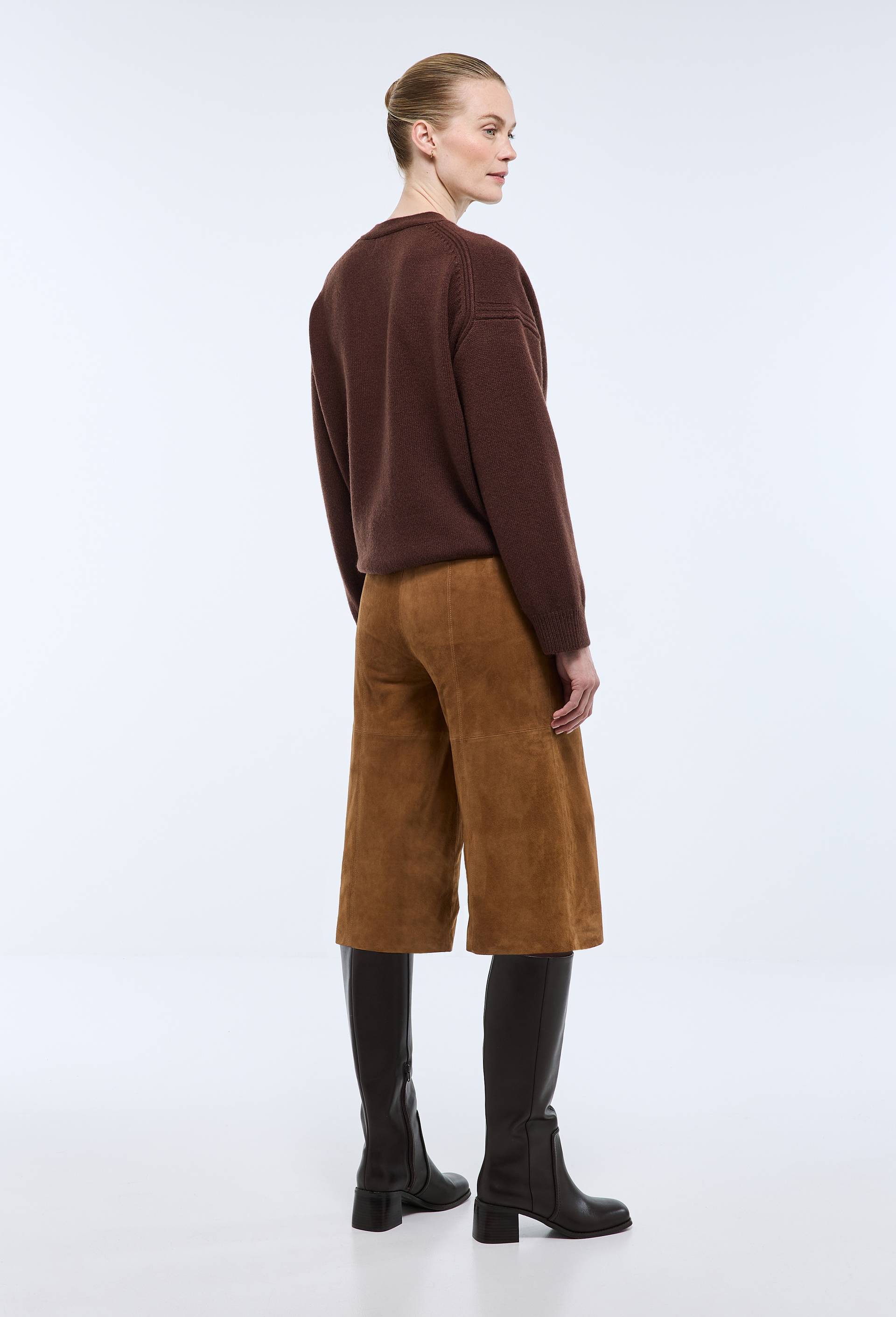 Jupe culotte en cuir de ch&egrave;vre, Beige, large image number 1