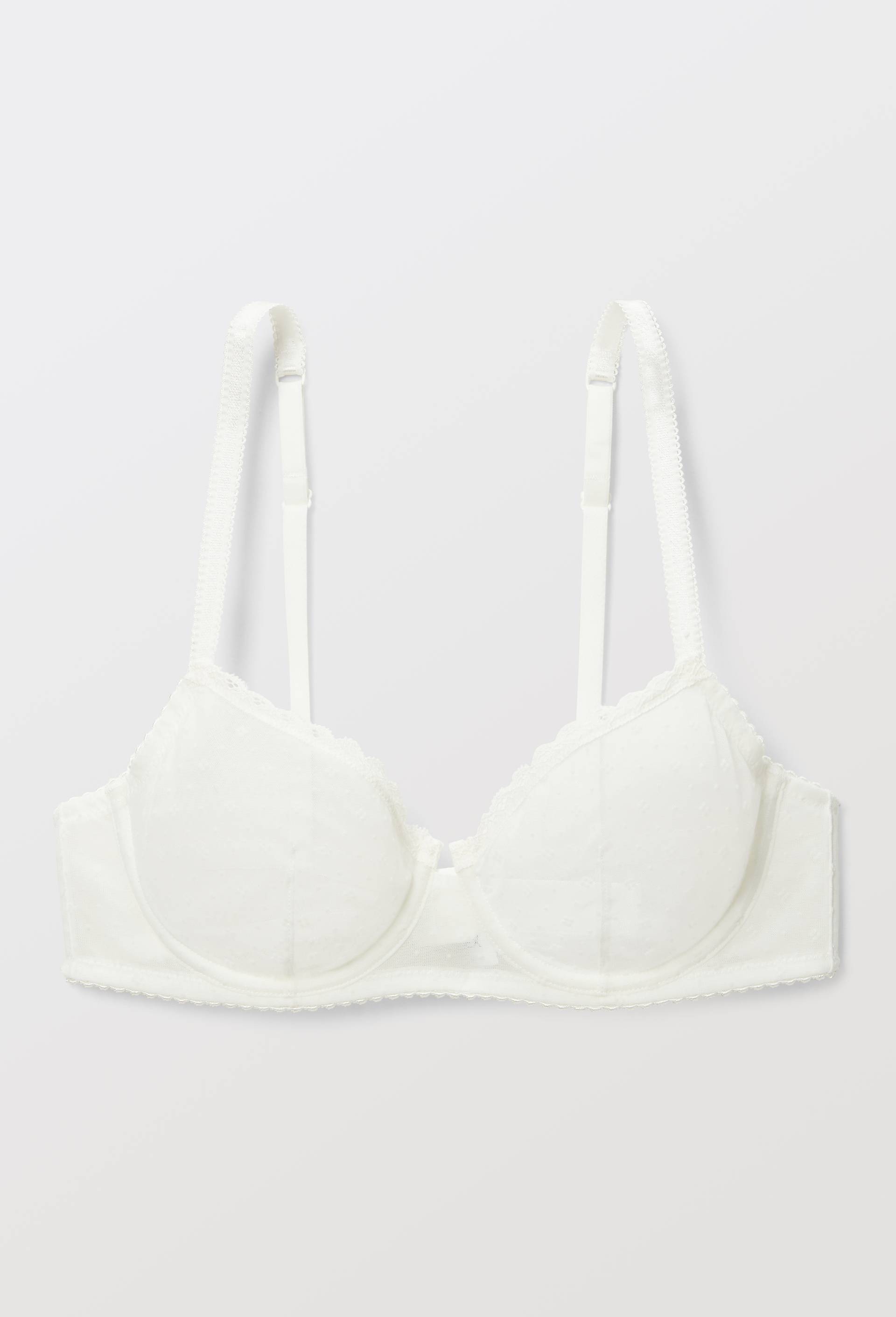 Soutien-gorge corbeille balconnet GINETTE en tulle floqu&eacute;, Ecru, large image number 3