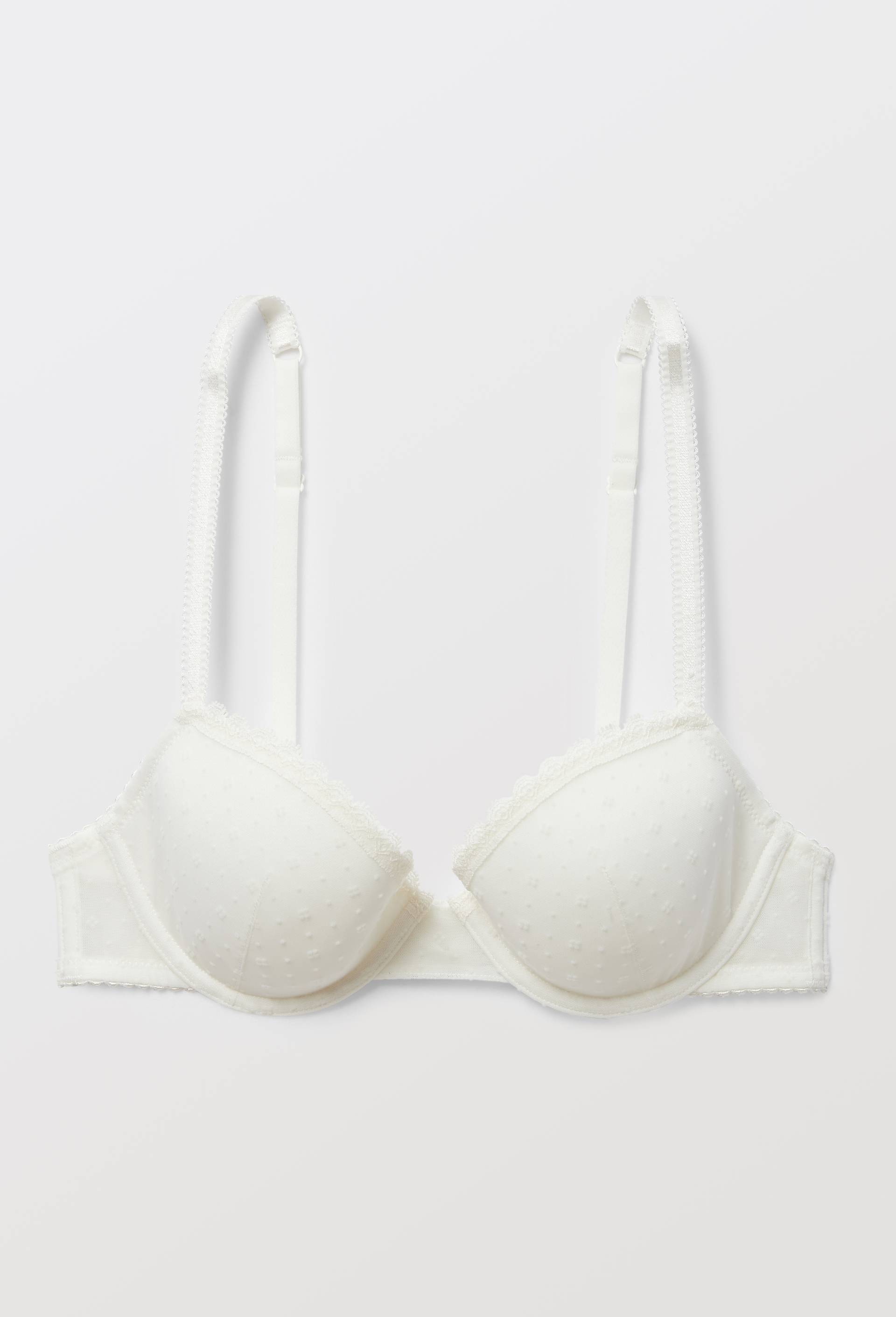 Soutien-gorge corbeille padd&eacute; GINETTE en tulle floqu&eacute;, Ecru, large image number 2