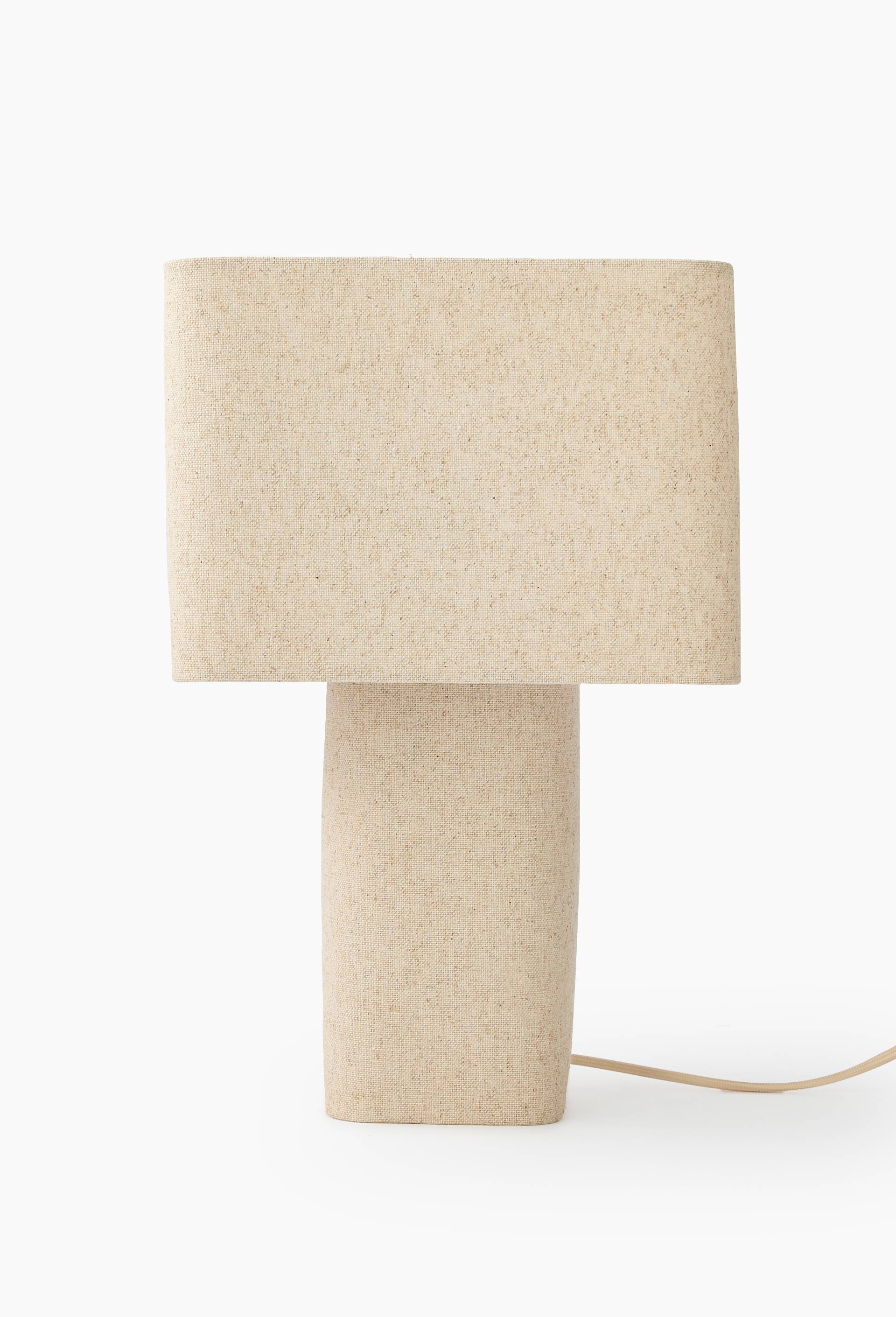 Lampe carr&eacute;e, 27xh45cm, en lin, Beige, large image number 1