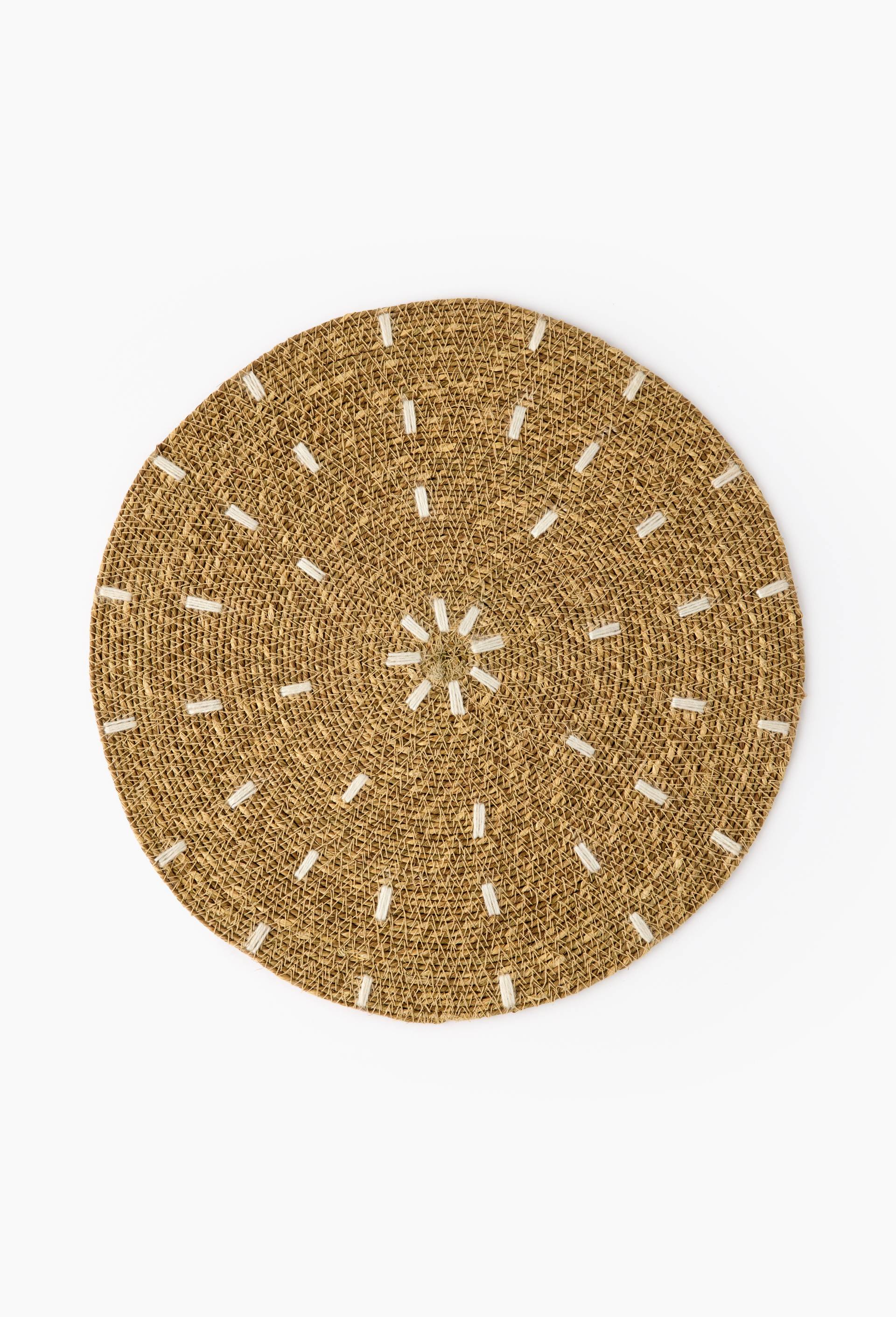 Set de table rond brod&eacute;, 38cm de diam&egrave;tre, jute, Beige clair, large image number 0.0