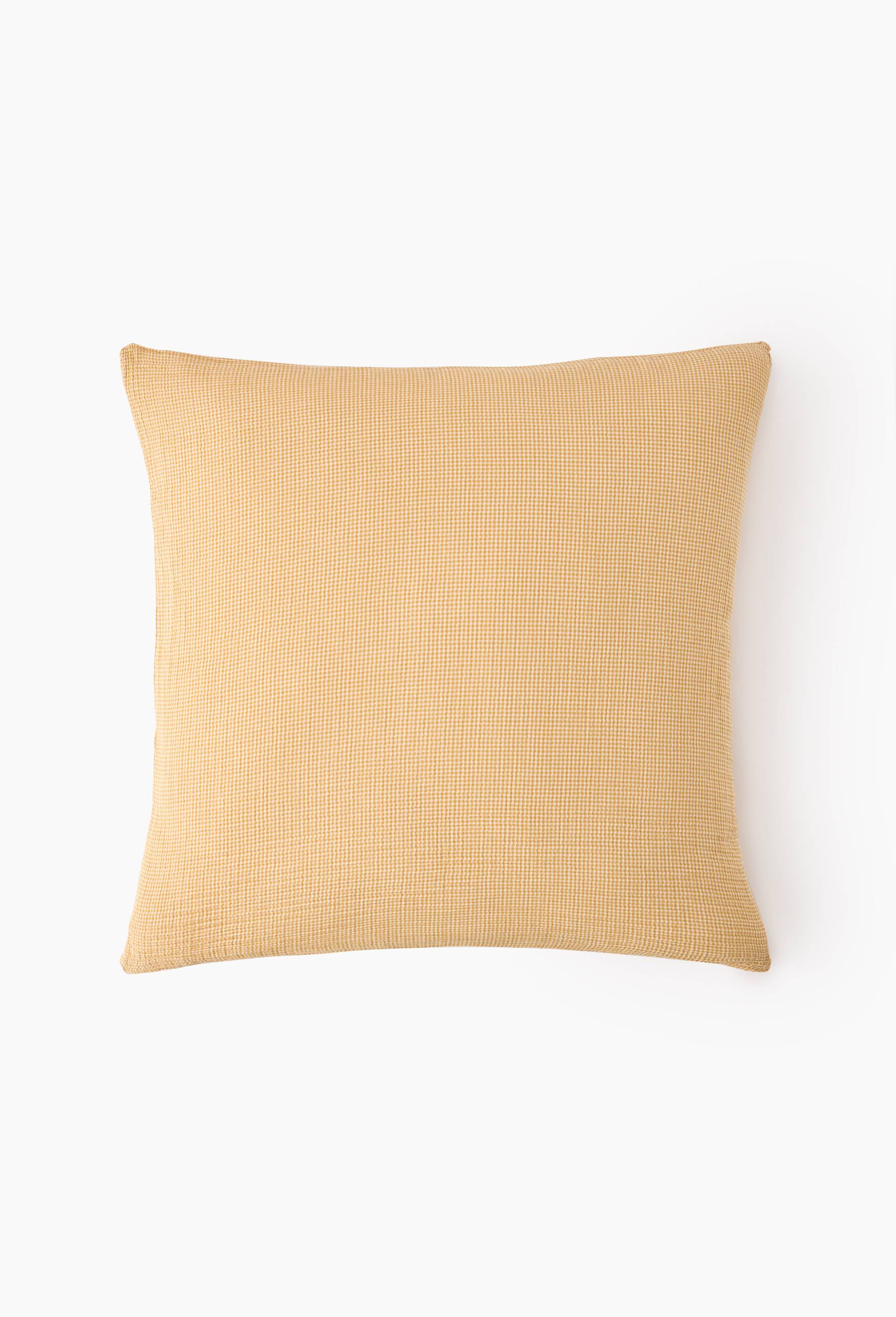 Taie oreiller vichy, gaze de coton, 100% coton bio GOTS, Jaune fonc&eacute;, large image number 1