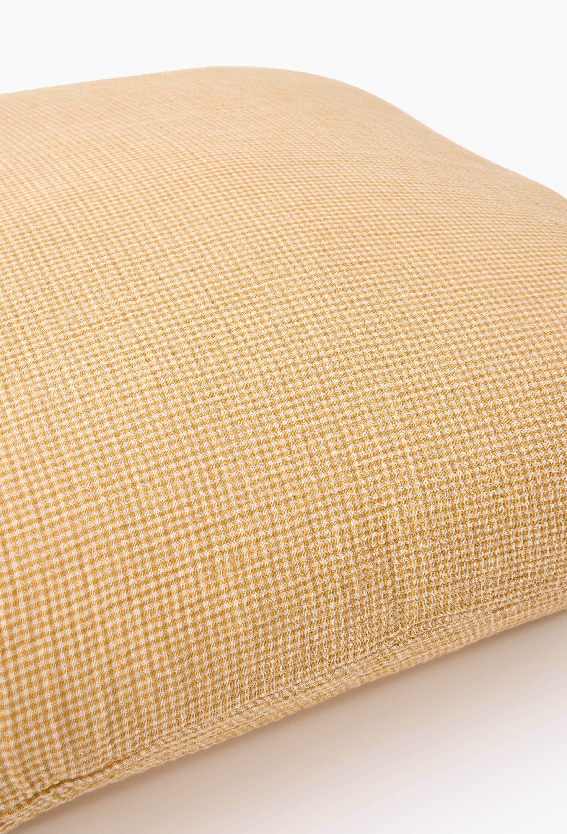 Taie oreiller vichy, gaze de coton, 100% coton bio GOTS, Jaune fonc&eacute;, large image number 2