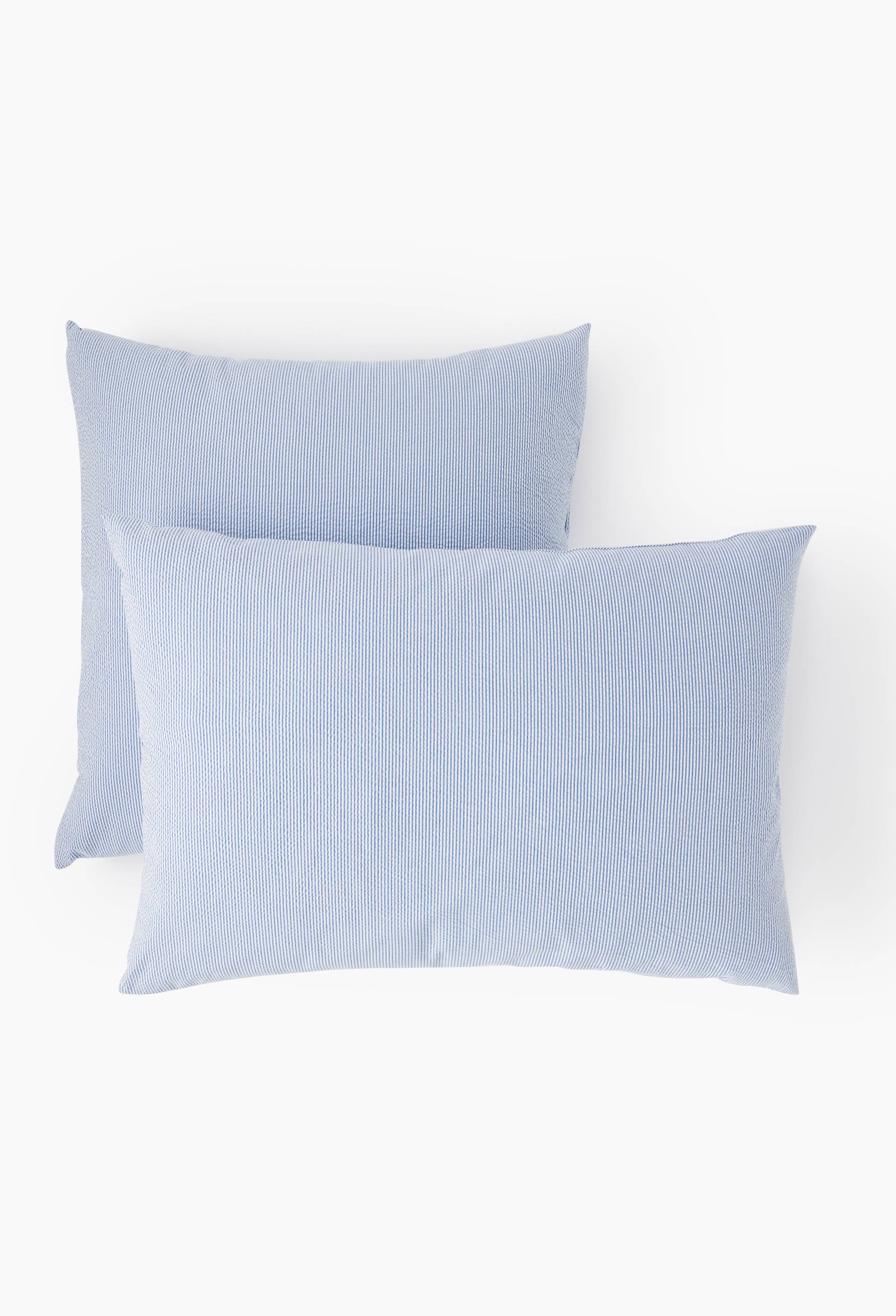 Taie d'oreiller seersucker ray&eacute;, coton bio GOTS, Bleu clair, large image number 1