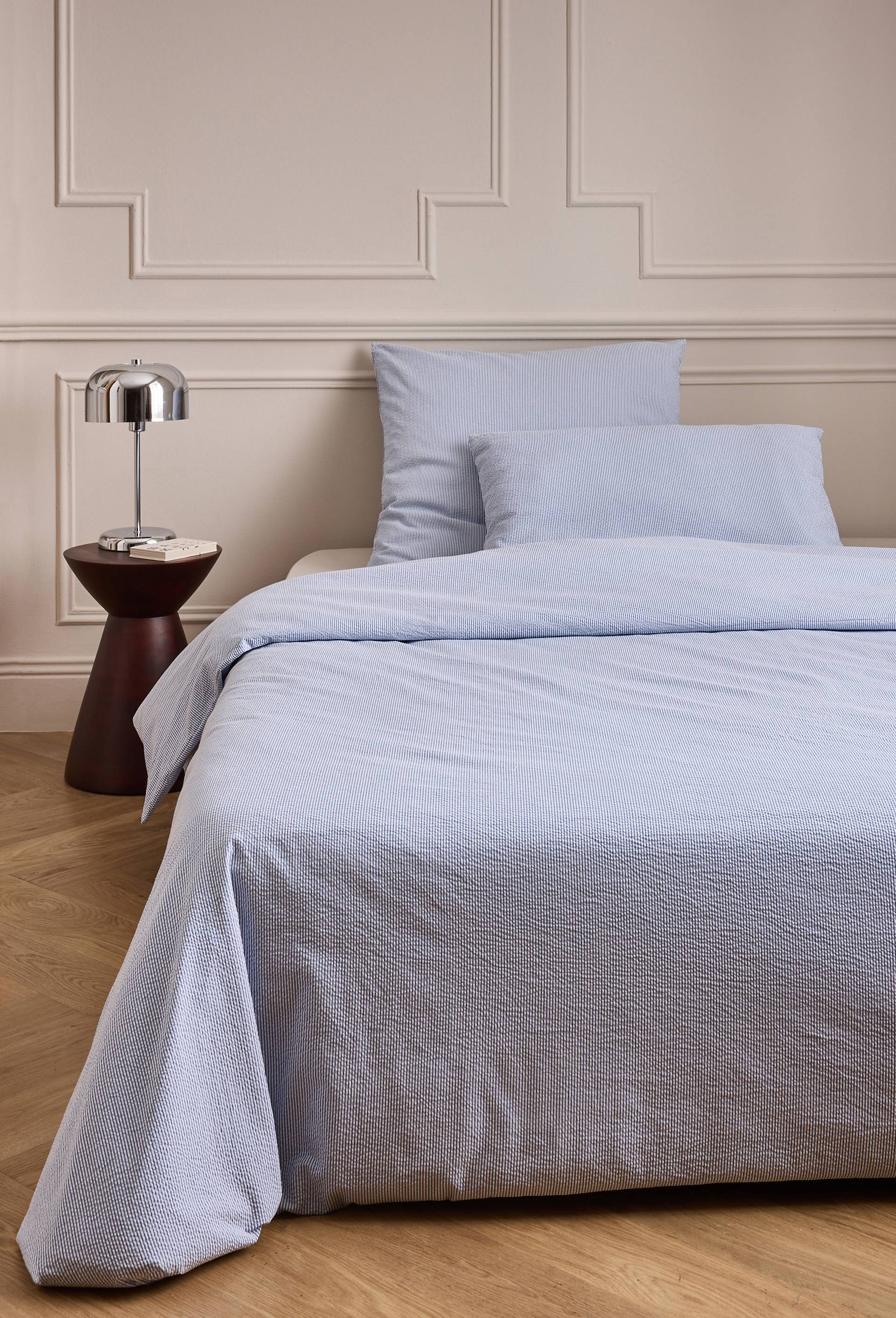 Housse de couette ray&eacute; seersucker , percale de coton bio GOTS, Bleu clair, swatch image
