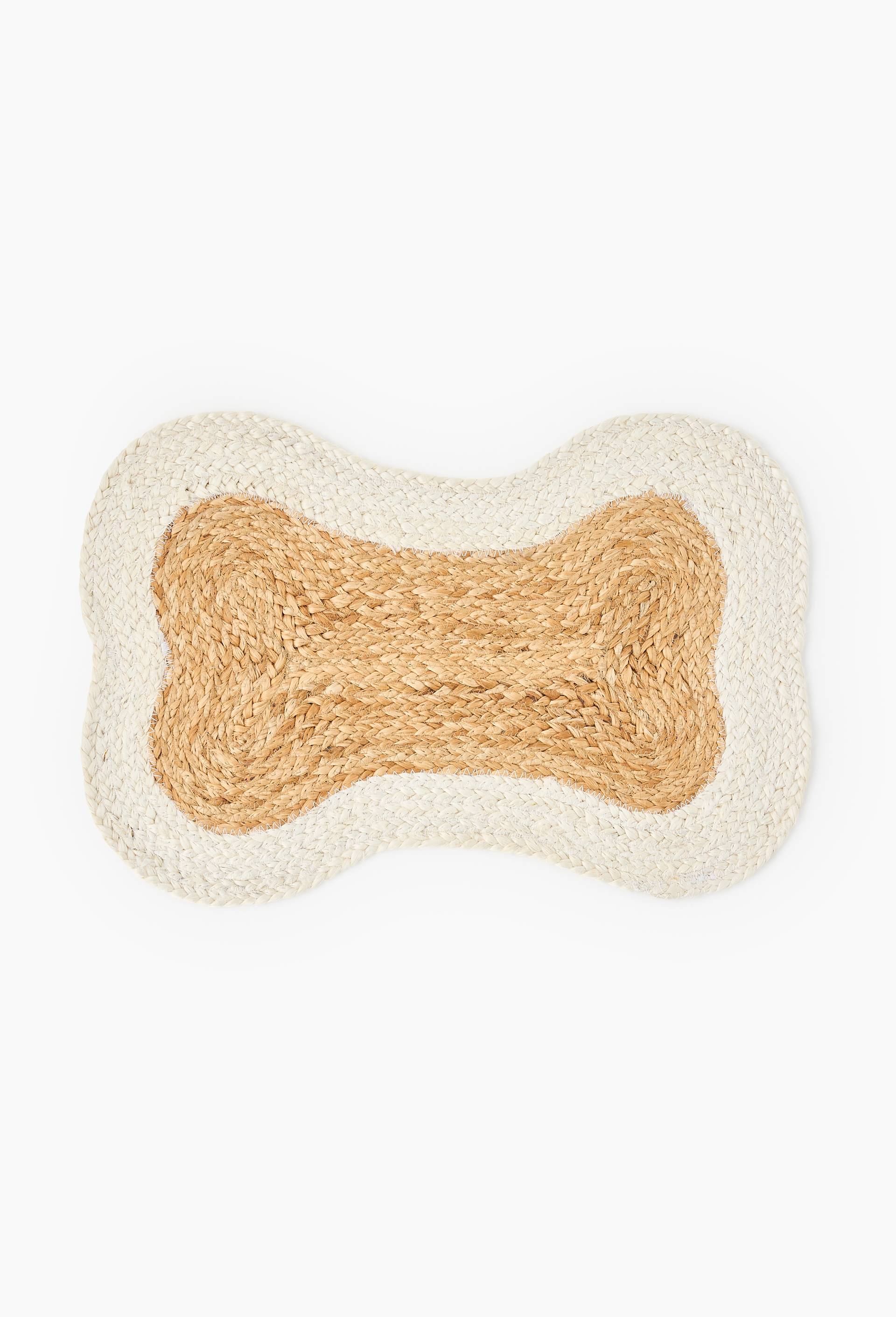 Tapis de gamelle forme d'os, 47x35cm, en jute, Beige clair, large image number 0.0