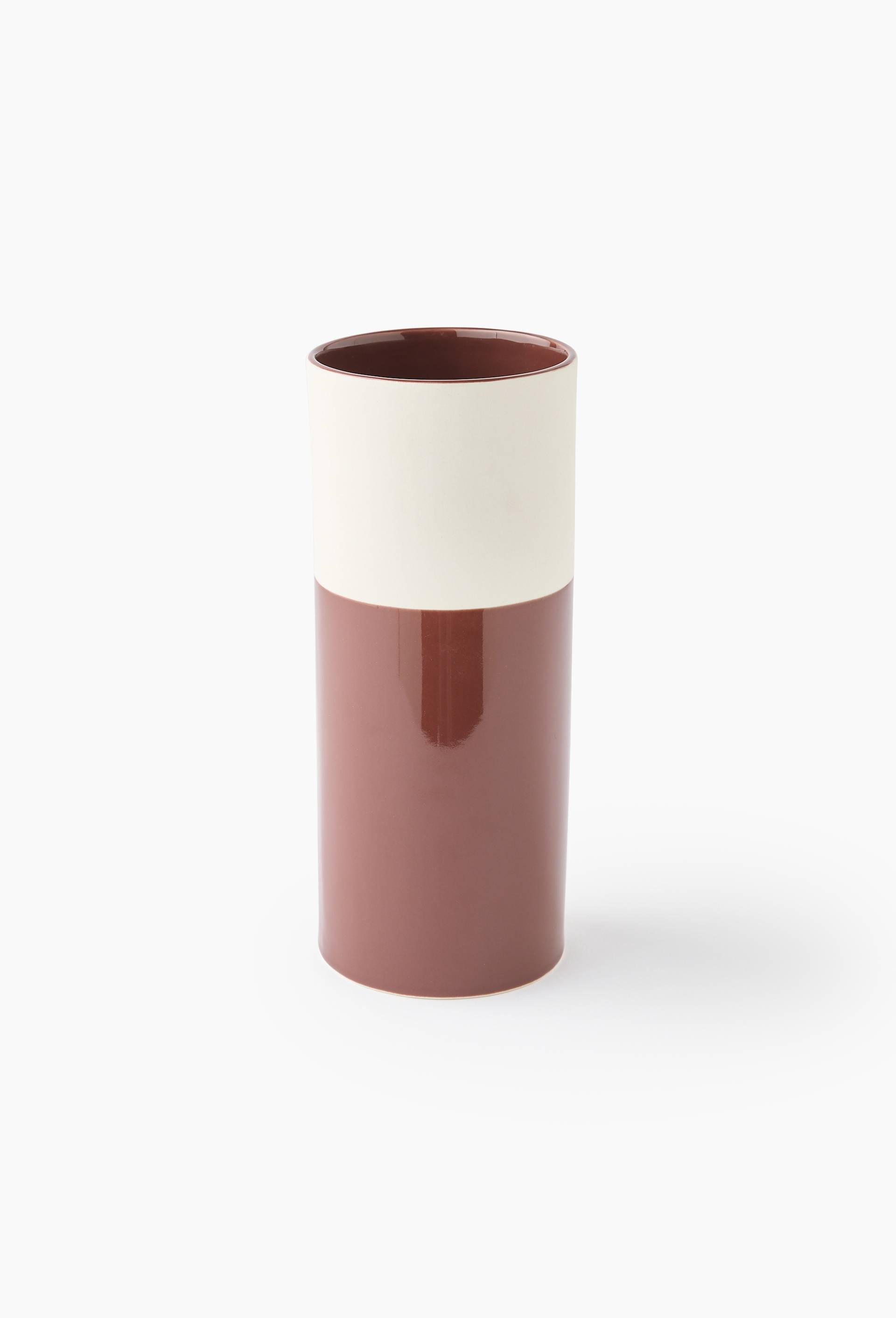 Vase rond, 10xH25cm en c&eacute;ramique, Brun fonc&eacute;, large image number 0