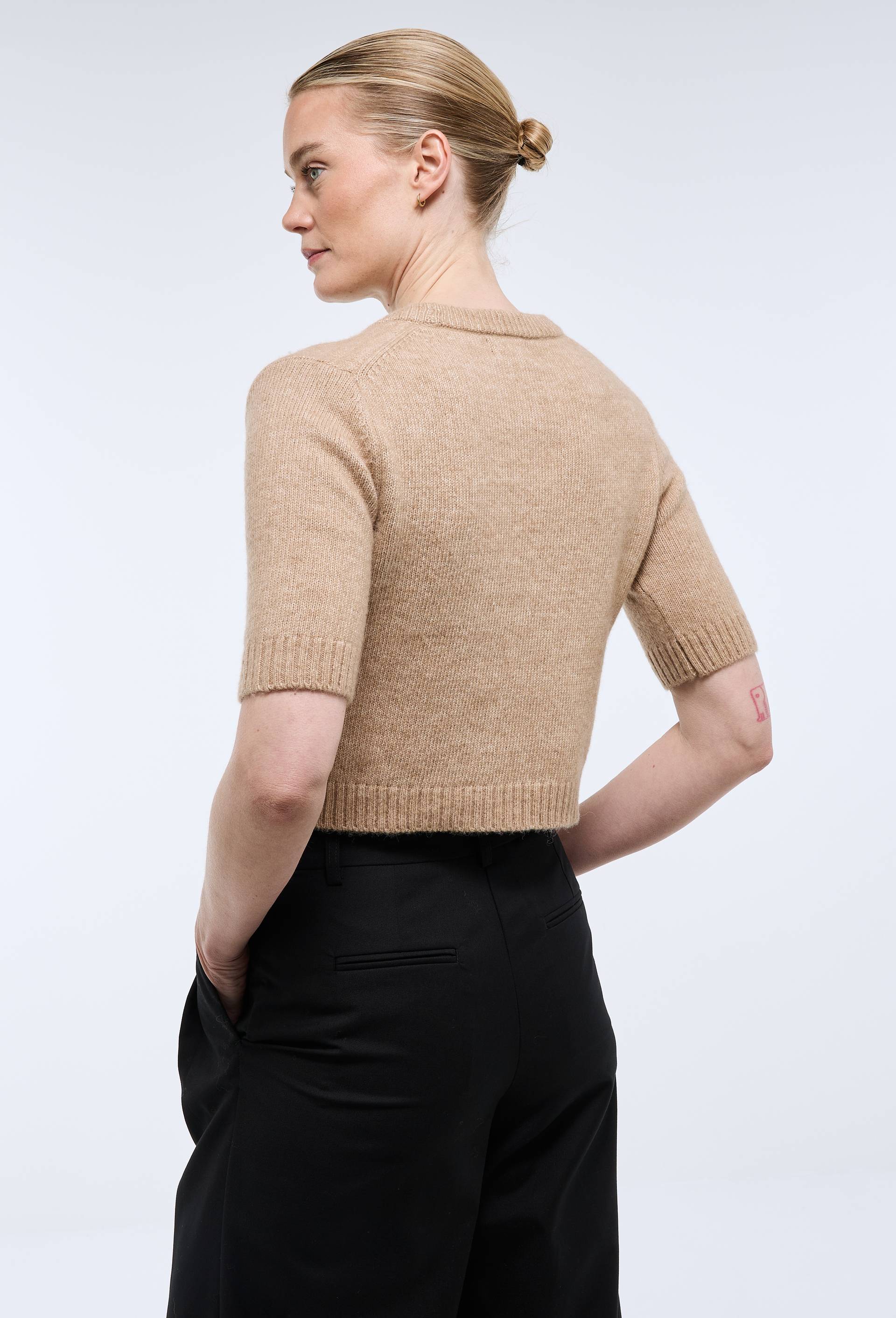Cardigan en maille &agrave; nouer manches courtes, Beige, large image number 1