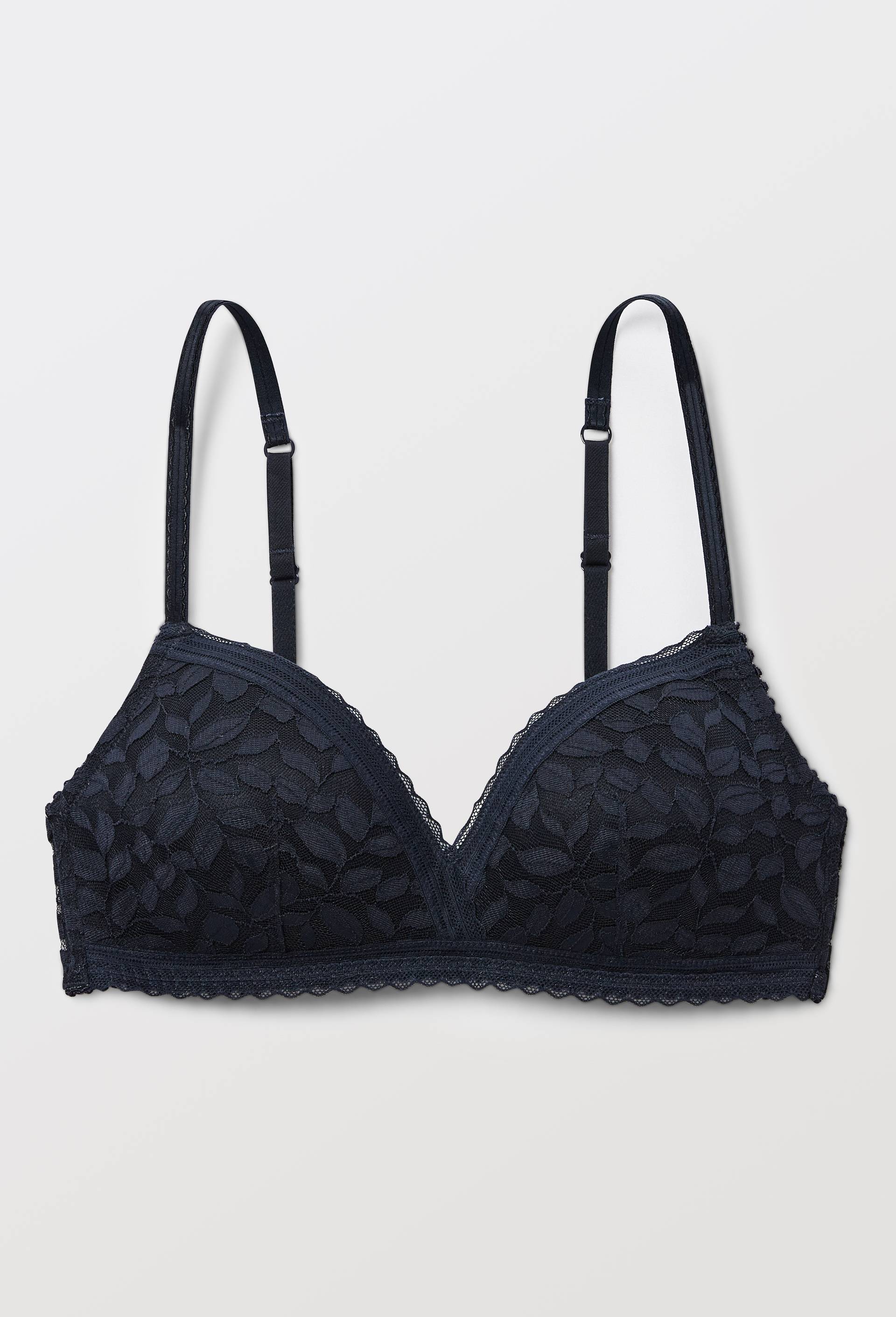 Soutien-gorge triangle padd&eacute; PAULETTE en dentelle, Bleu fonc&eacute;, large image number 2