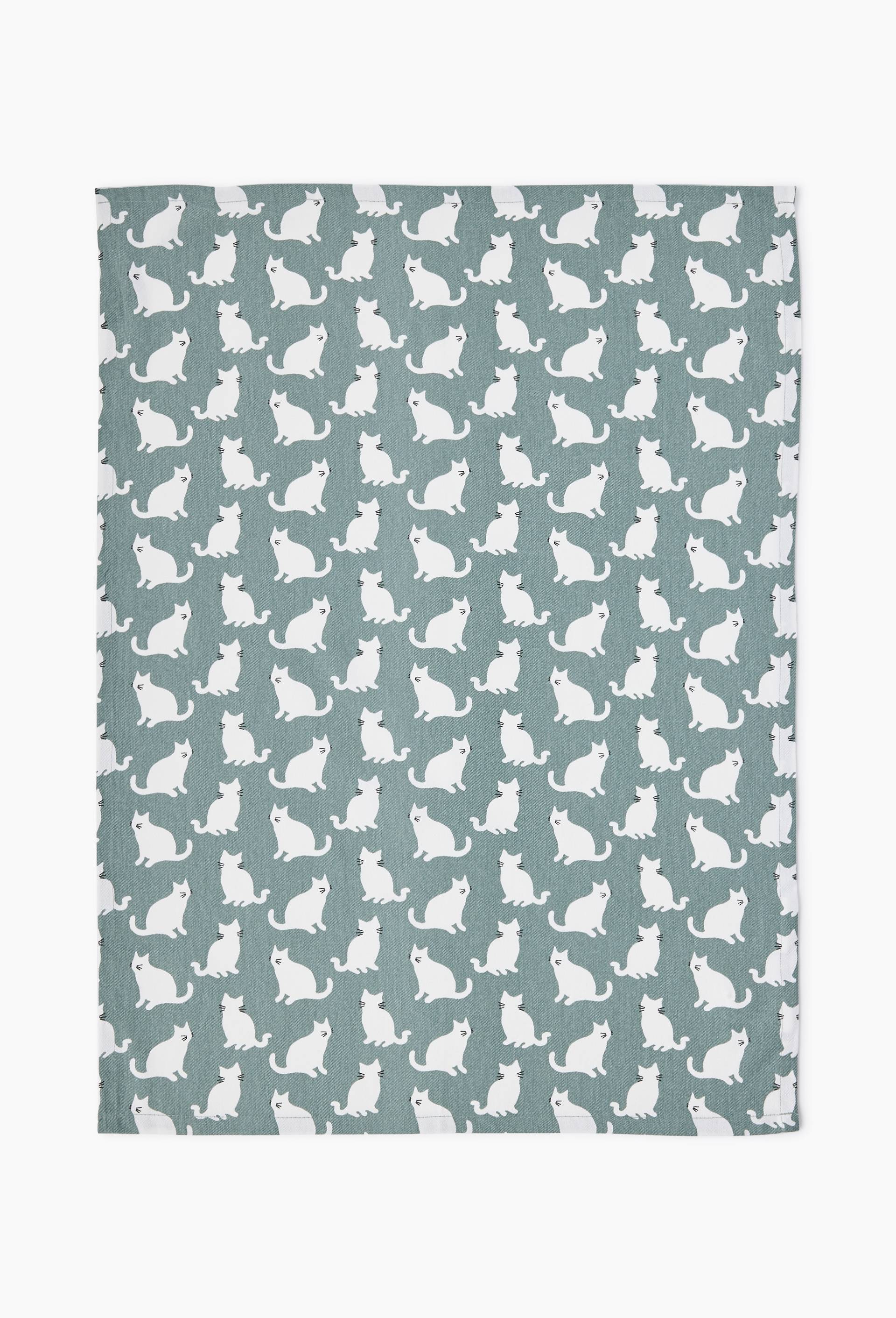 Torchon print gros chat, 50x70cm, coton, Vert clair, large image number 1.0