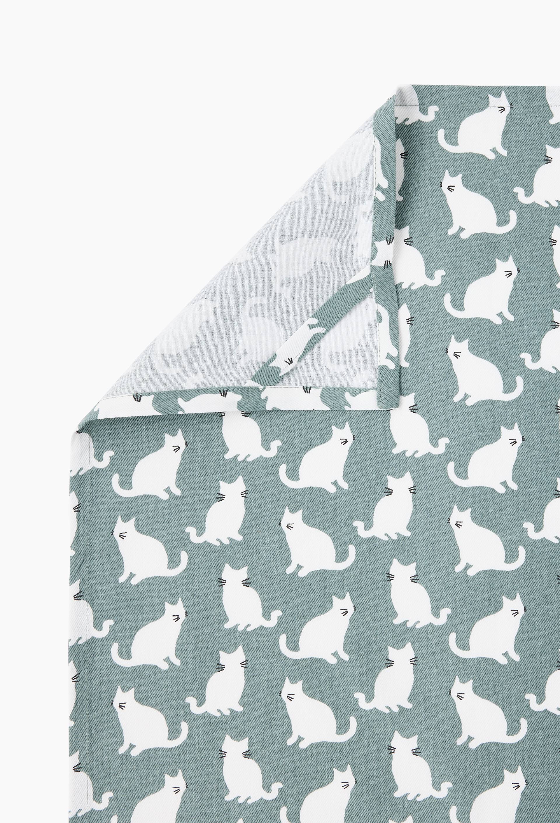Torchon print gros chat, 50x70cm, coton, Vert clair, large image number 2.0