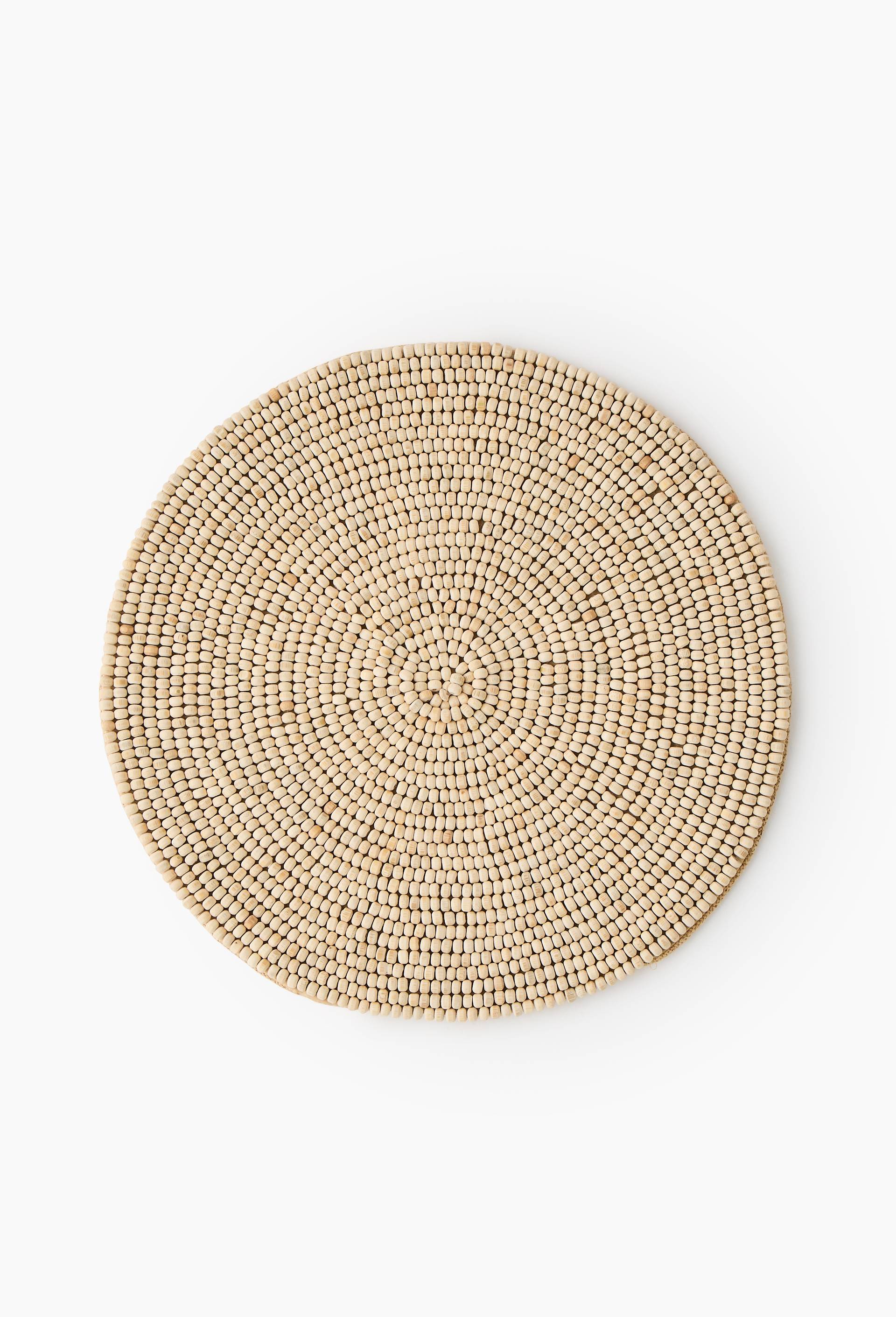Set de table rond perles en bois, D33cm, Beige clair, large image number 0