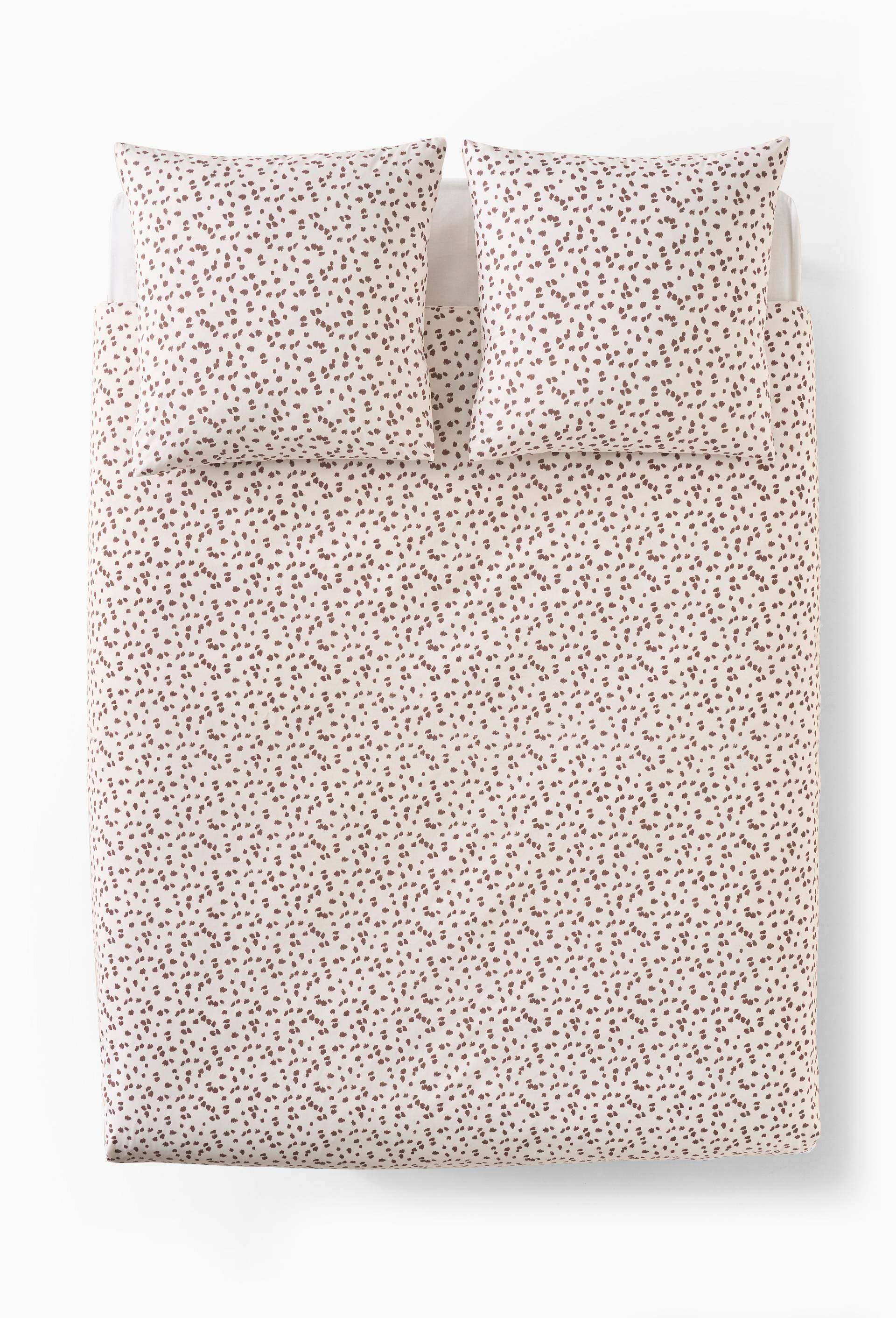 Lot housse de couette et 2 taies carr&eacute;es 63x63 cm imprim&eacute; peau de b&ecirc;te, 100% coton bio GOTS, Brun, large image number 1.0