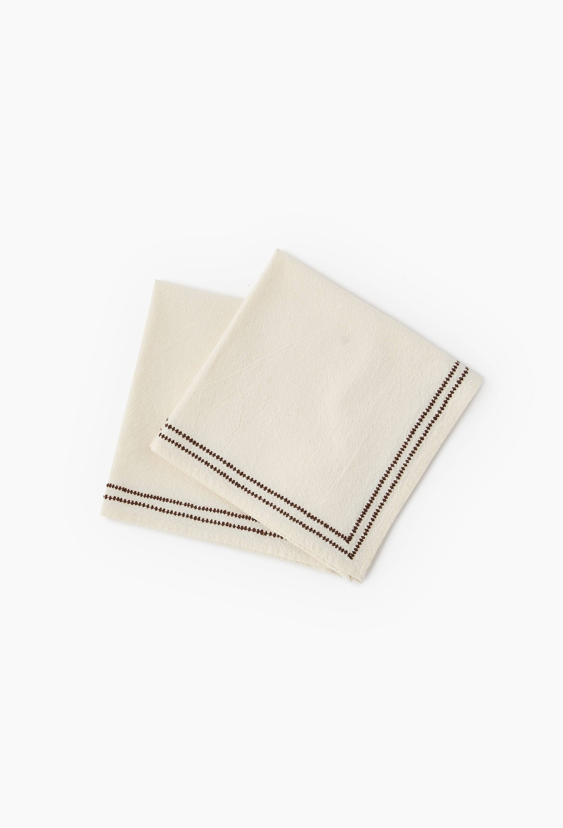 Lot de 2 serviettes broderie pointill&eacute;s, 40x40cm, 100% coton, Ecru, large image number 1