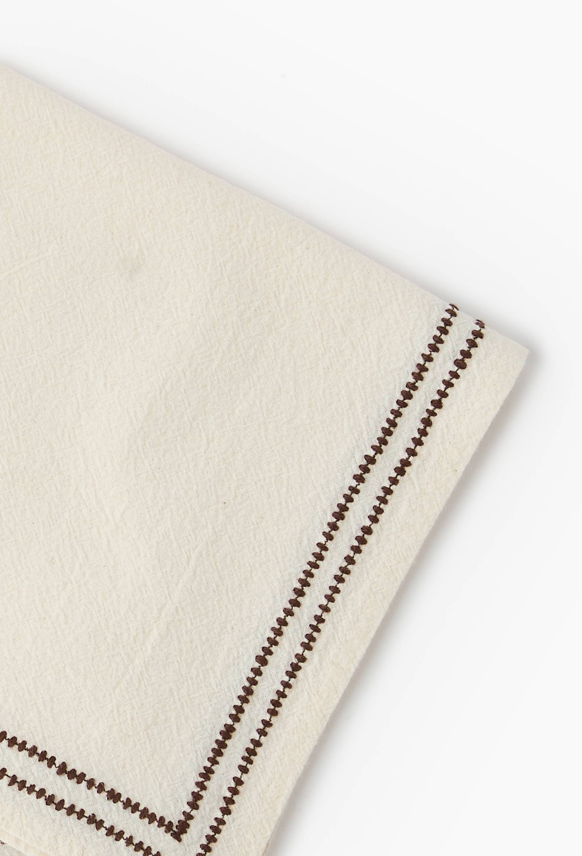 Lot de 2 serviettes broderie pointill&eacute;s, 40x40cm, 100% coton, Ecru, large image number 2