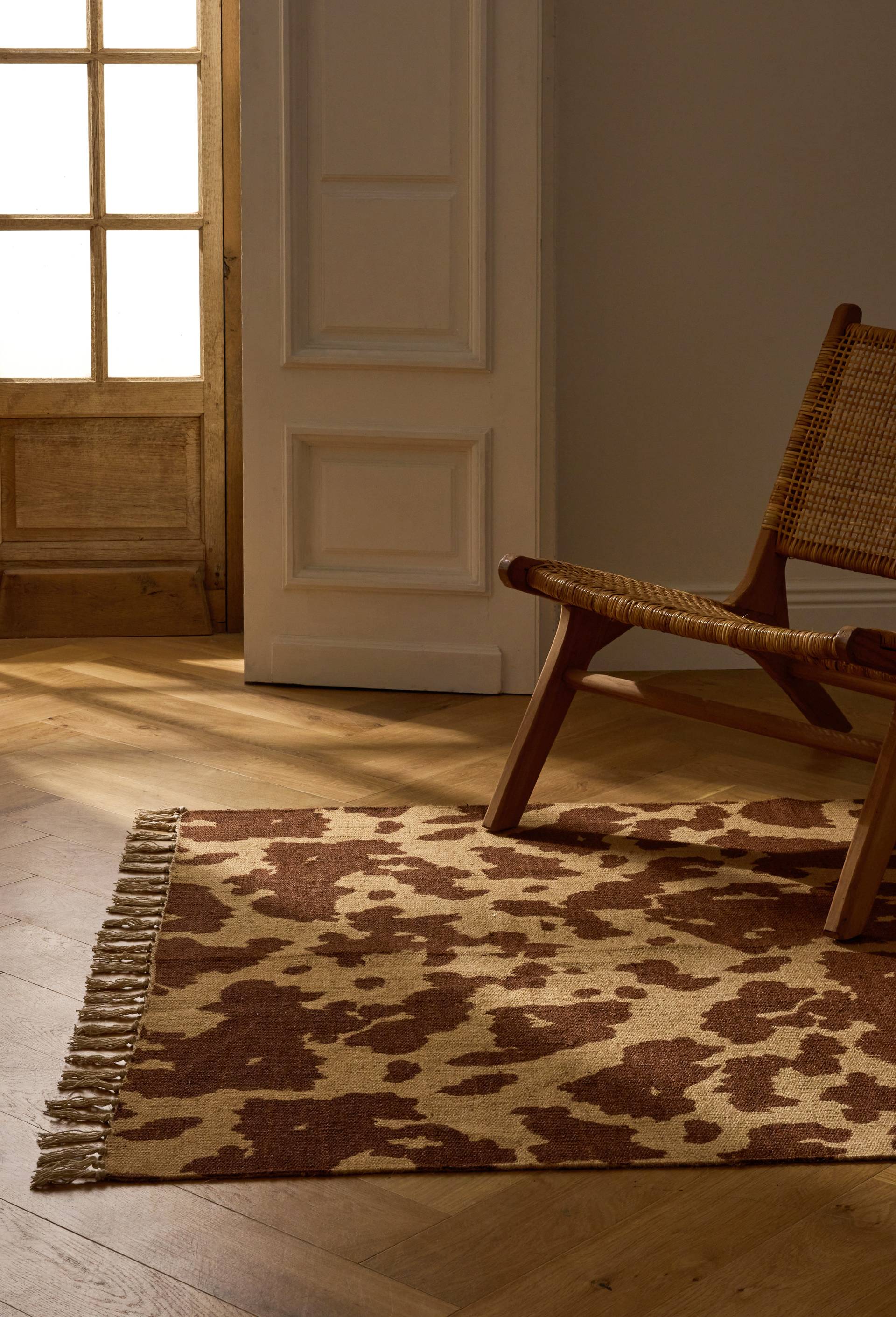 Tapis imprim&eacute;, 120x180cm, en coton et jute, Brun fonc&eacute;, large image number 1