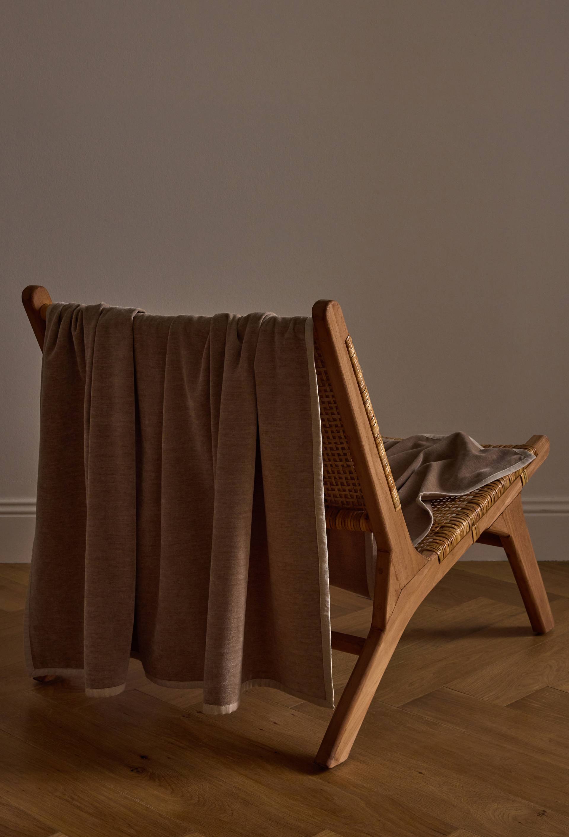Plaid chenille, bord coton-lin, 130x170cm, en polyester recycl&eacute;, Beige, large image number 0