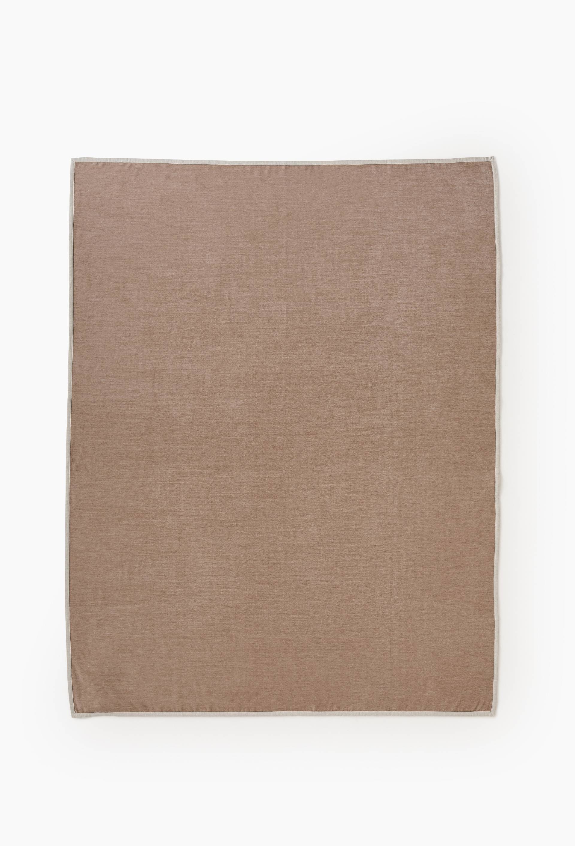 Plaid chenille, bord coton-lin, 130x170cm, en polyester recycl&eacute;, Beige, large image number 1