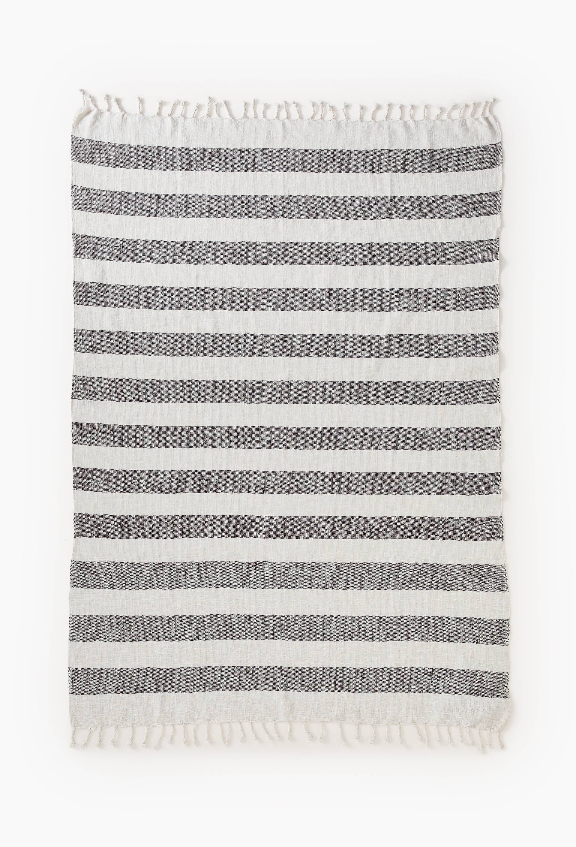 Plaid ray&eacute; avec franges, 130x170cm, 100% coton, Brun fonc&eacute;, large image number 1.0