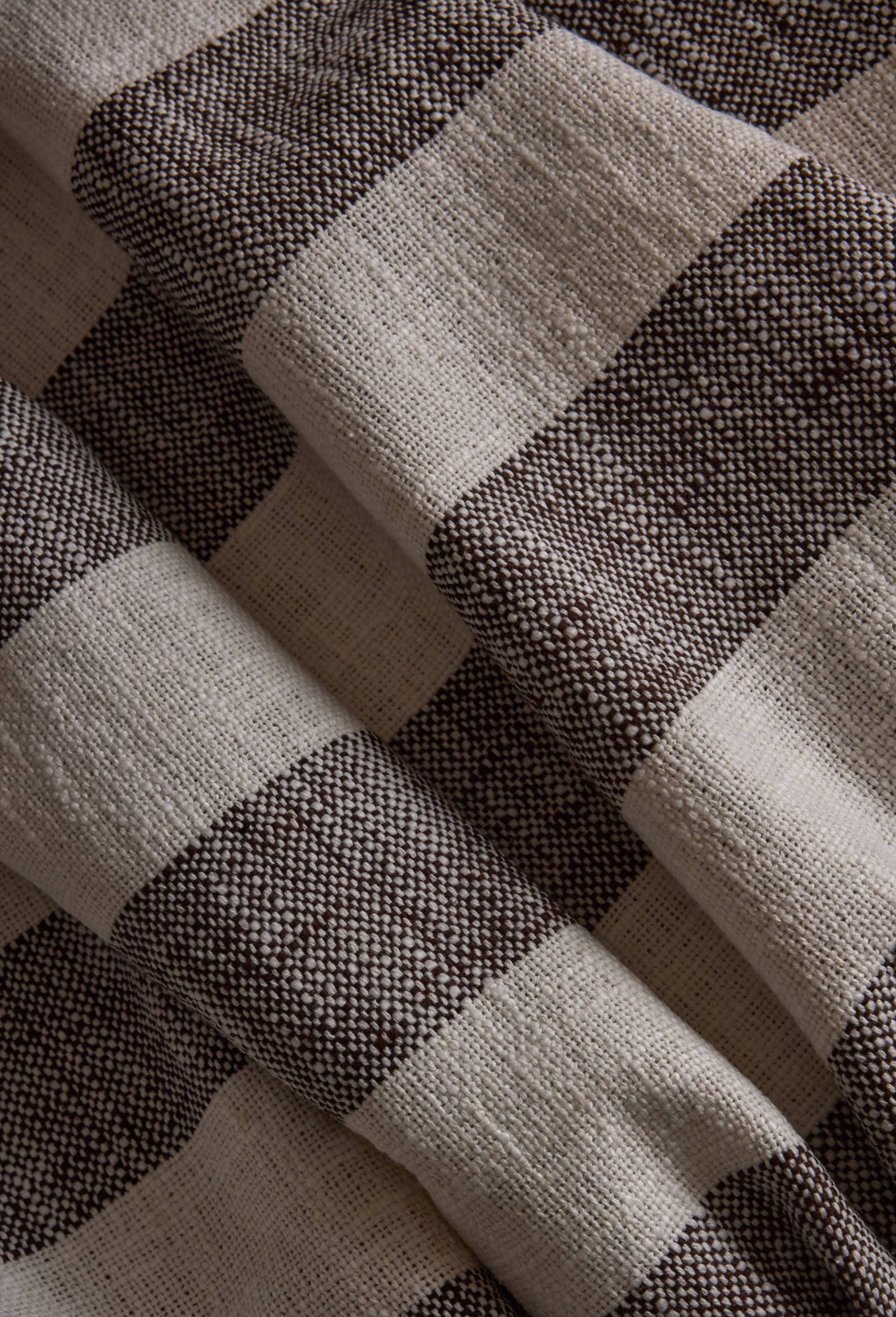 Plaid ray&eacute; avec franges, 130x170cm, 100% coton, Brun fonc&eacute;, large image number 2