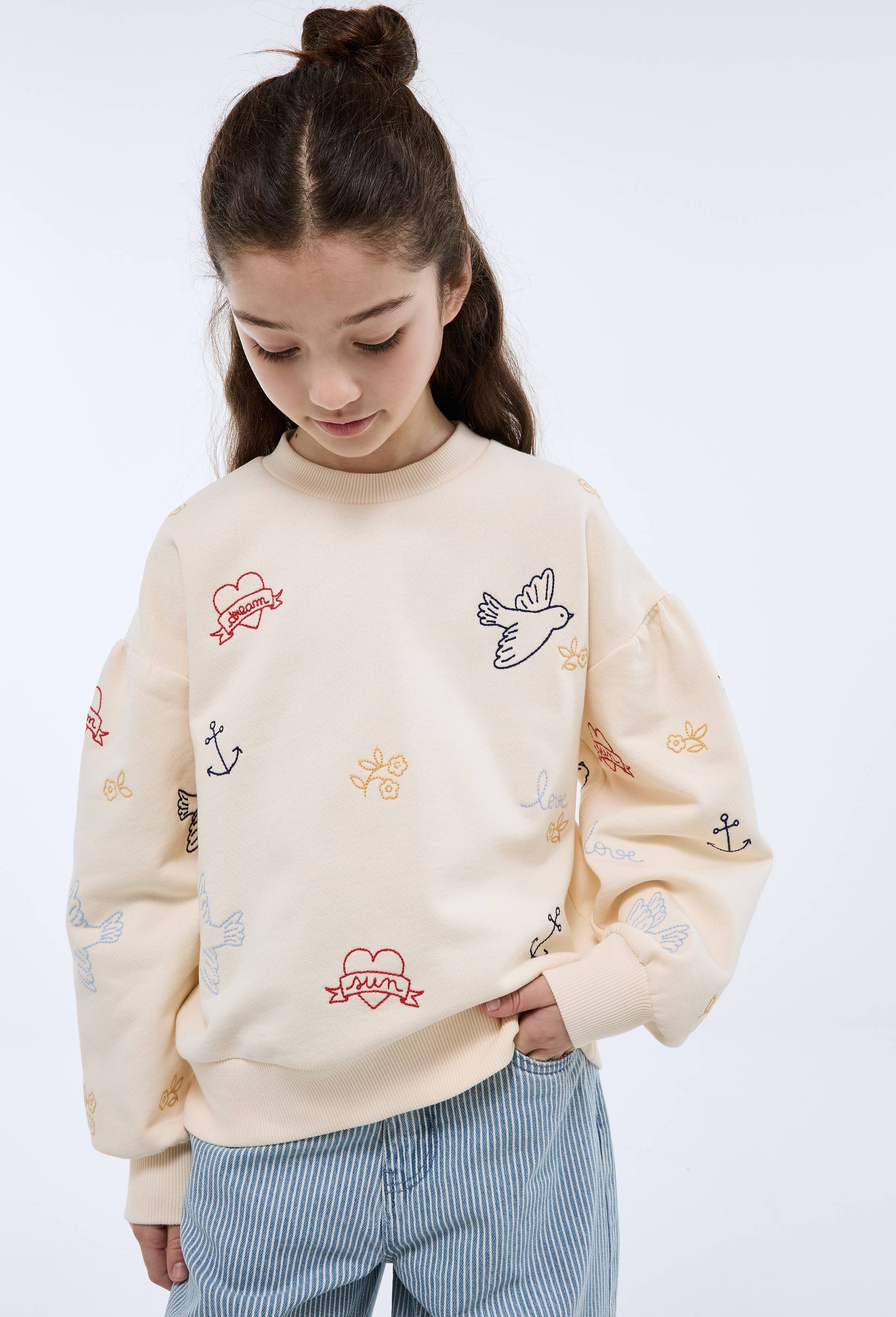 Sweat brod&eacute;, Beige clair, large image number 0.0