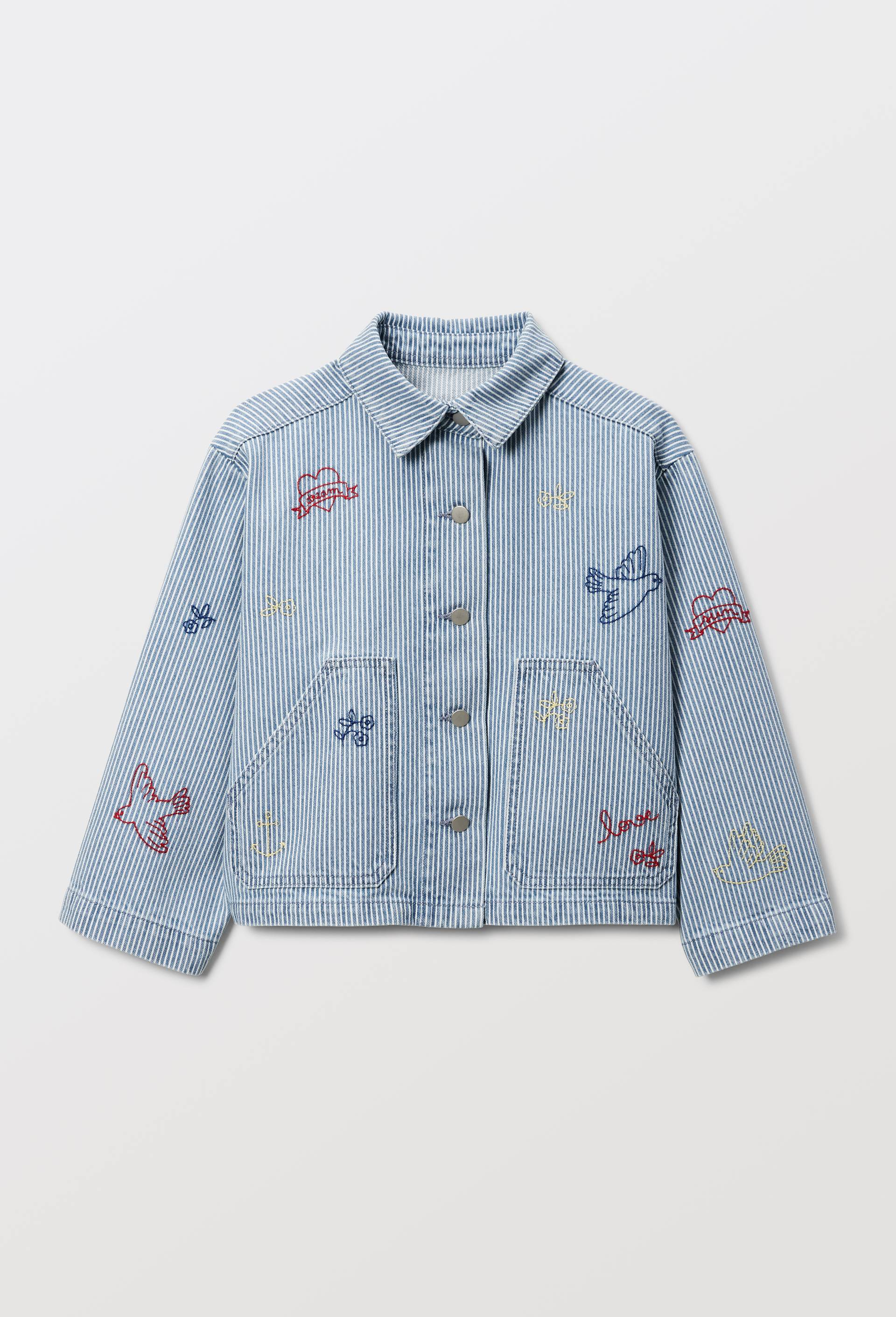 Veste en jean ray&eacute;e brod&eacute;e, Bleu clair, large image number 2.0