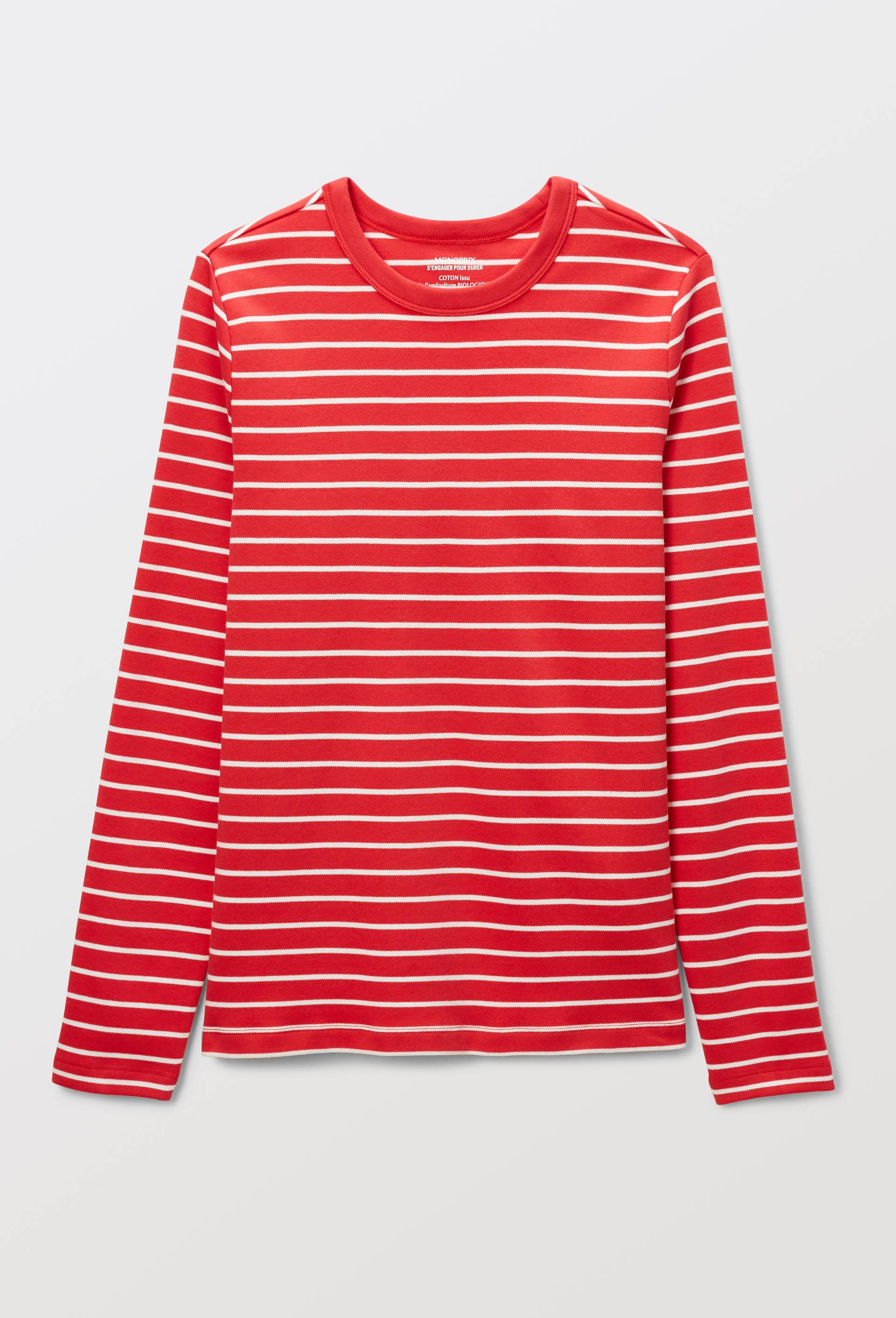 T-shirt &agrave; manches longues ray&eacute; &eacute;pais en coton BIO GOTS, Rouge, large image number 2