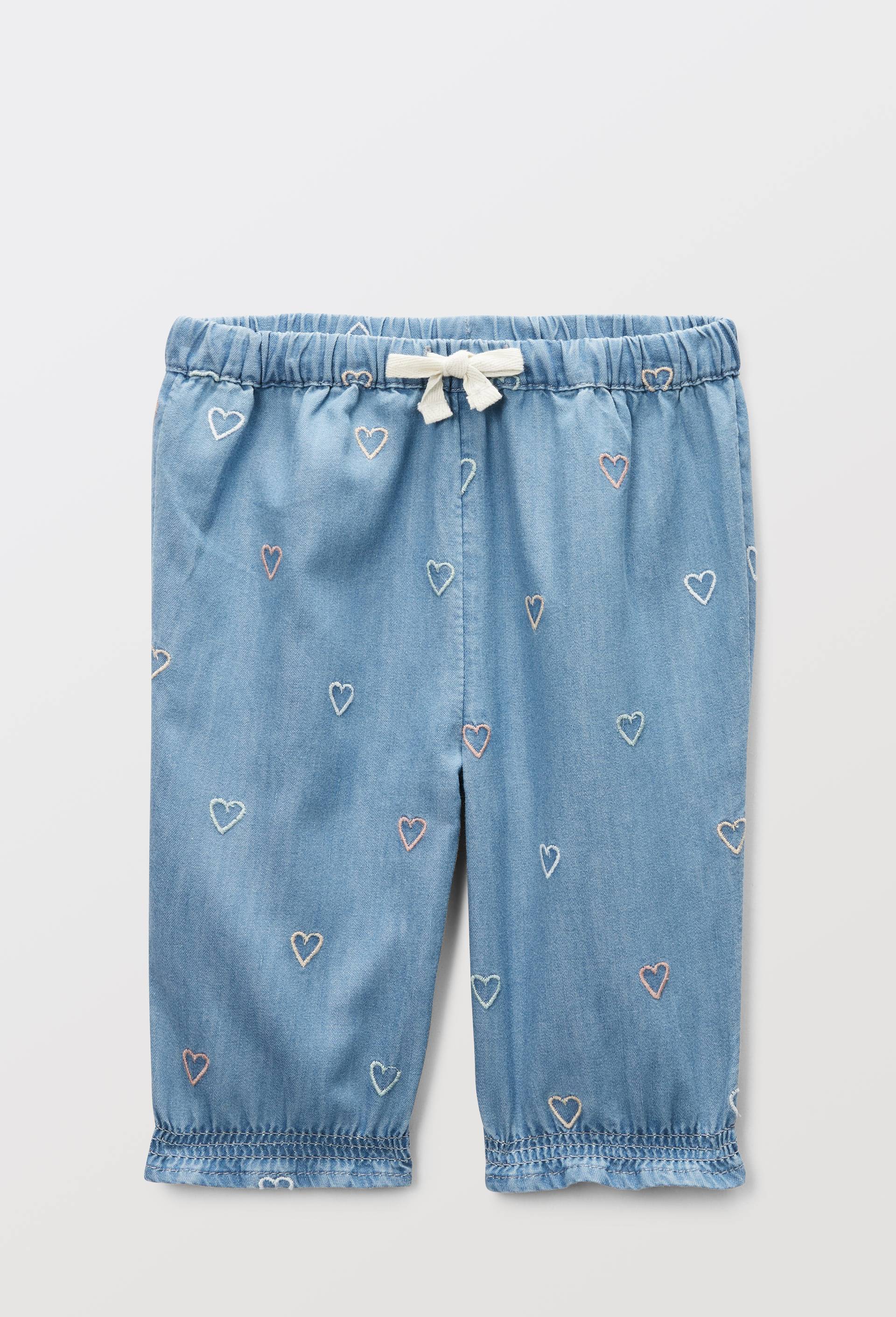 Pantalon brod&eacute;e en chambray en coton BIO GOTS, Bleu clair, large image number 0